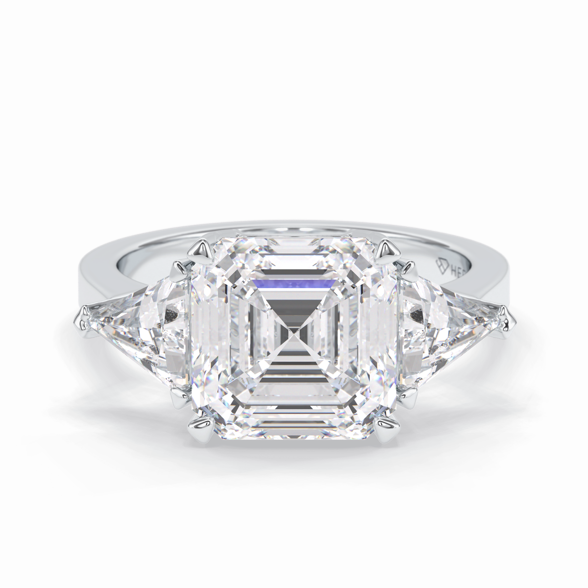 Majesty 3.78 Carat Asscher VS1 Lab-Grown Three Stone Engagement Ring in 18K Gold