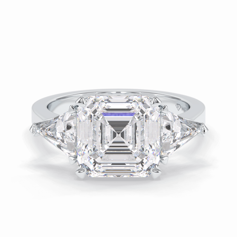 Majesty 3.78 Carat Asscher VS1 Lab-Grown Three Stone Engagement Ring in 18K Gold