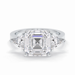 Majesty 3.78 Carat Asscher VS1 Lab-Grown Three Stone Engagement Ring in 18K Gold