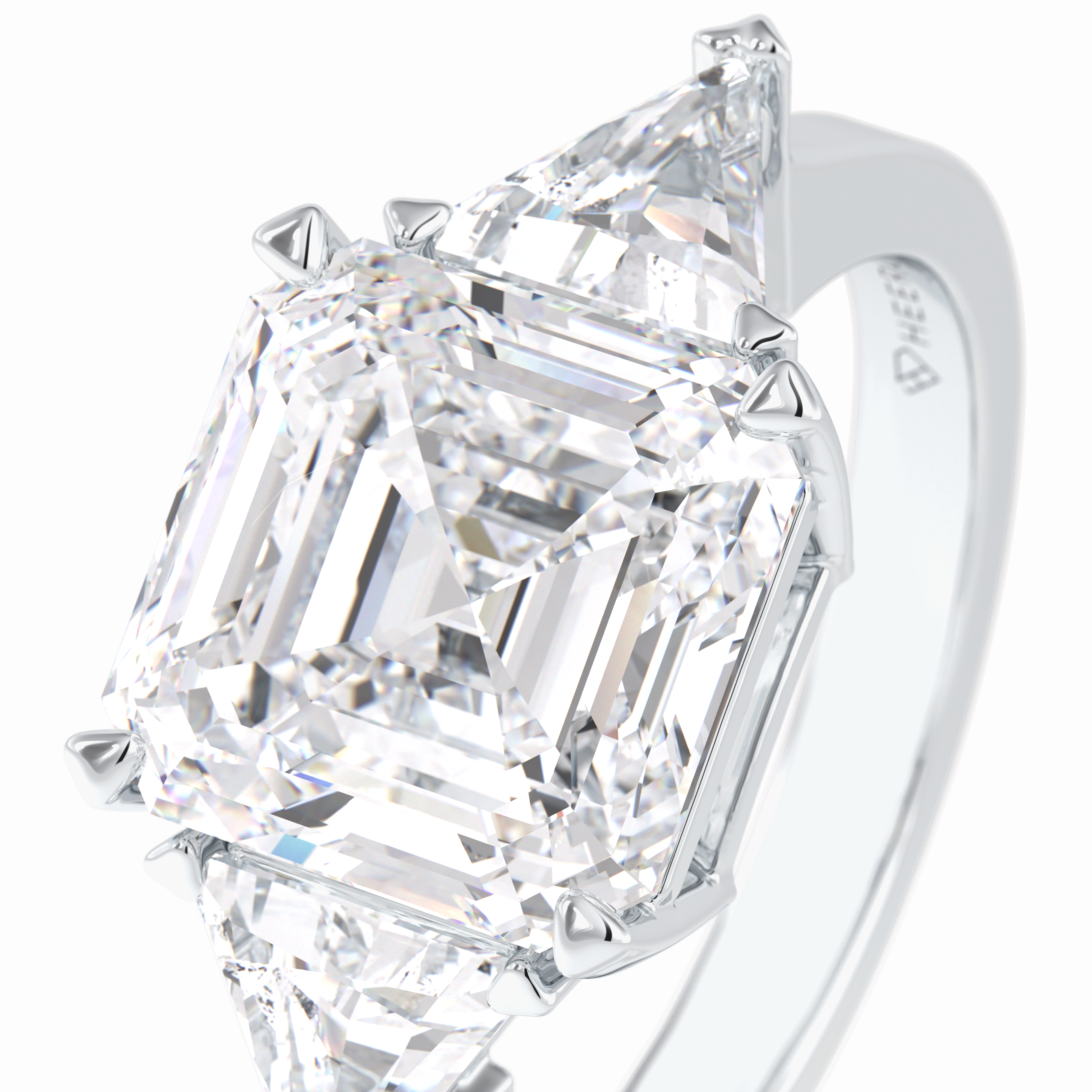 Majesty 3.78 Carat Asscher VS1 Lab-Grown Three Stone Engagement Ring in 18K Gold