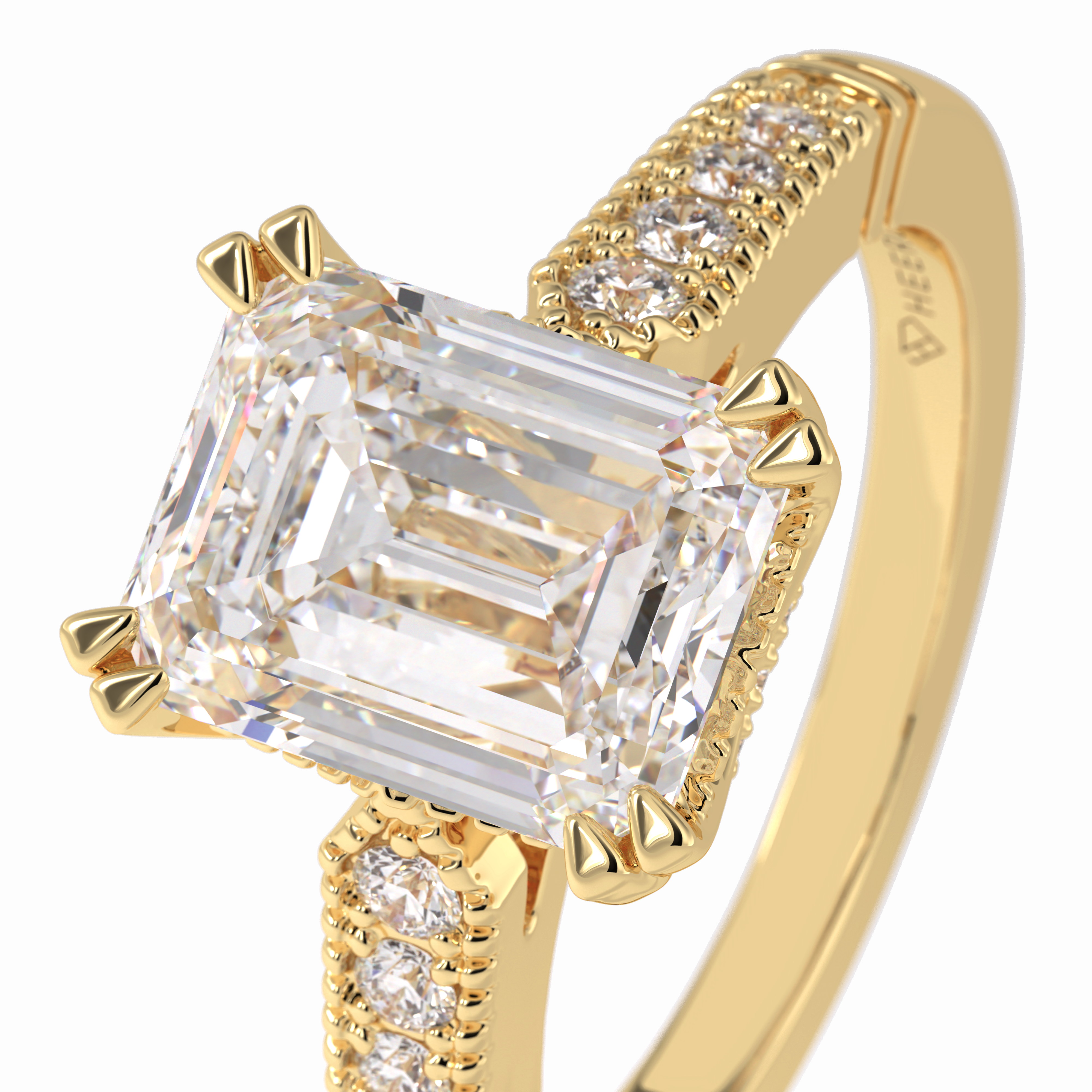 Regent 0.54 Carat Emerald VS1 Lab-Grown Pave Engagement Ring in 18K Gold