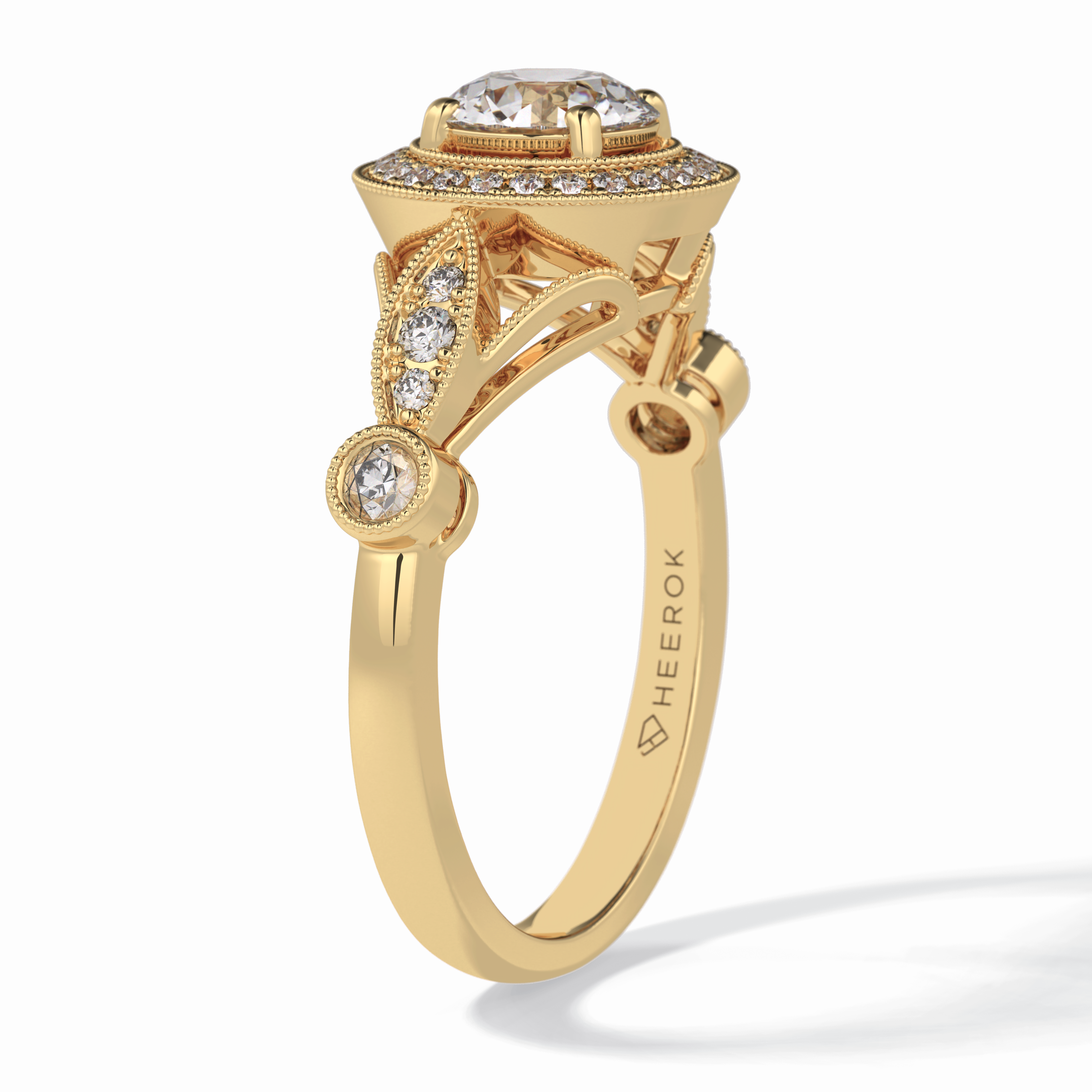 Orbit 0.67 Carat Round VS1 Lab-Grown Halo Engagement Ring in 18K Gold