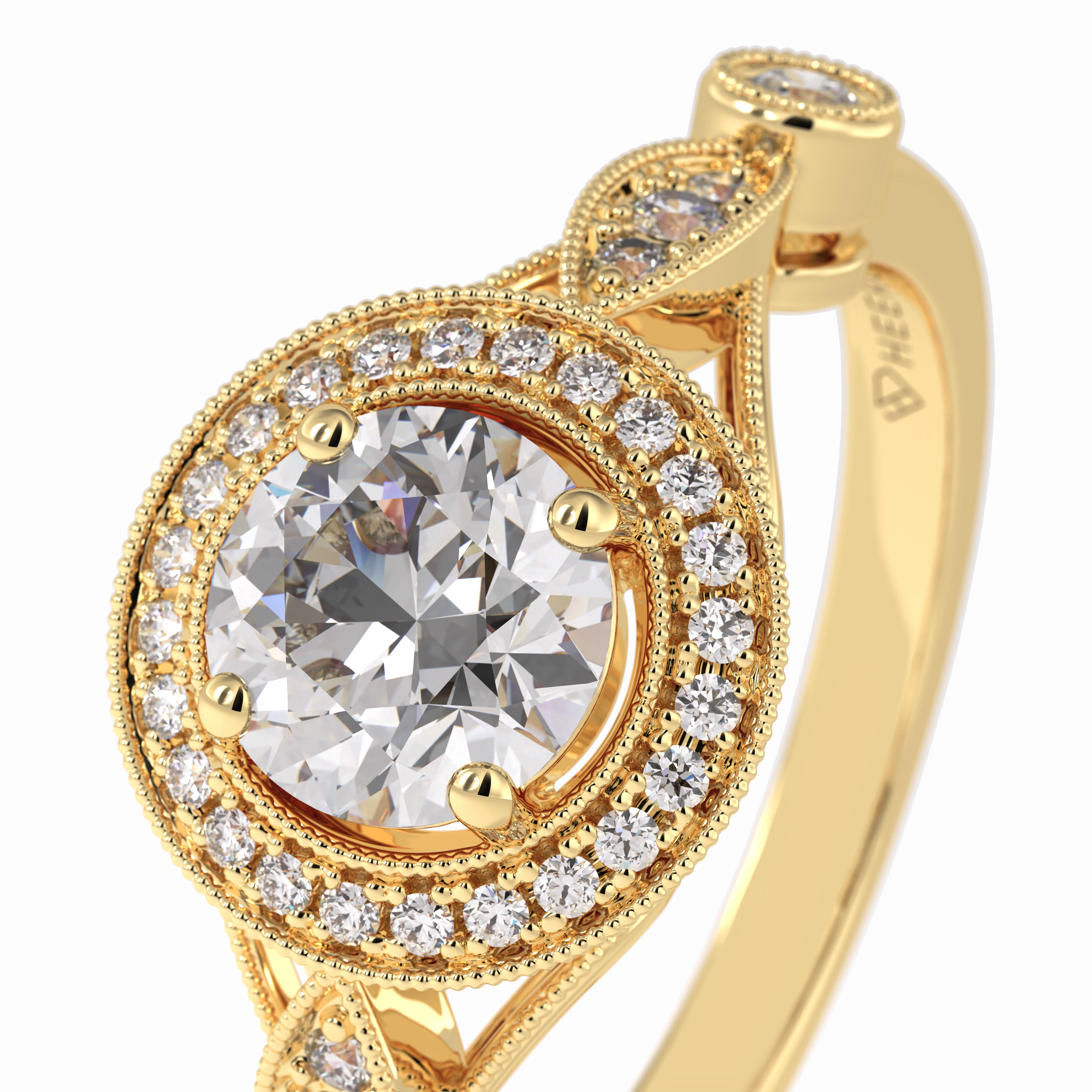 Orbit 0.67 Carat Round VS1 Lab-Grown Halo Engagement Ring in 18K Gold