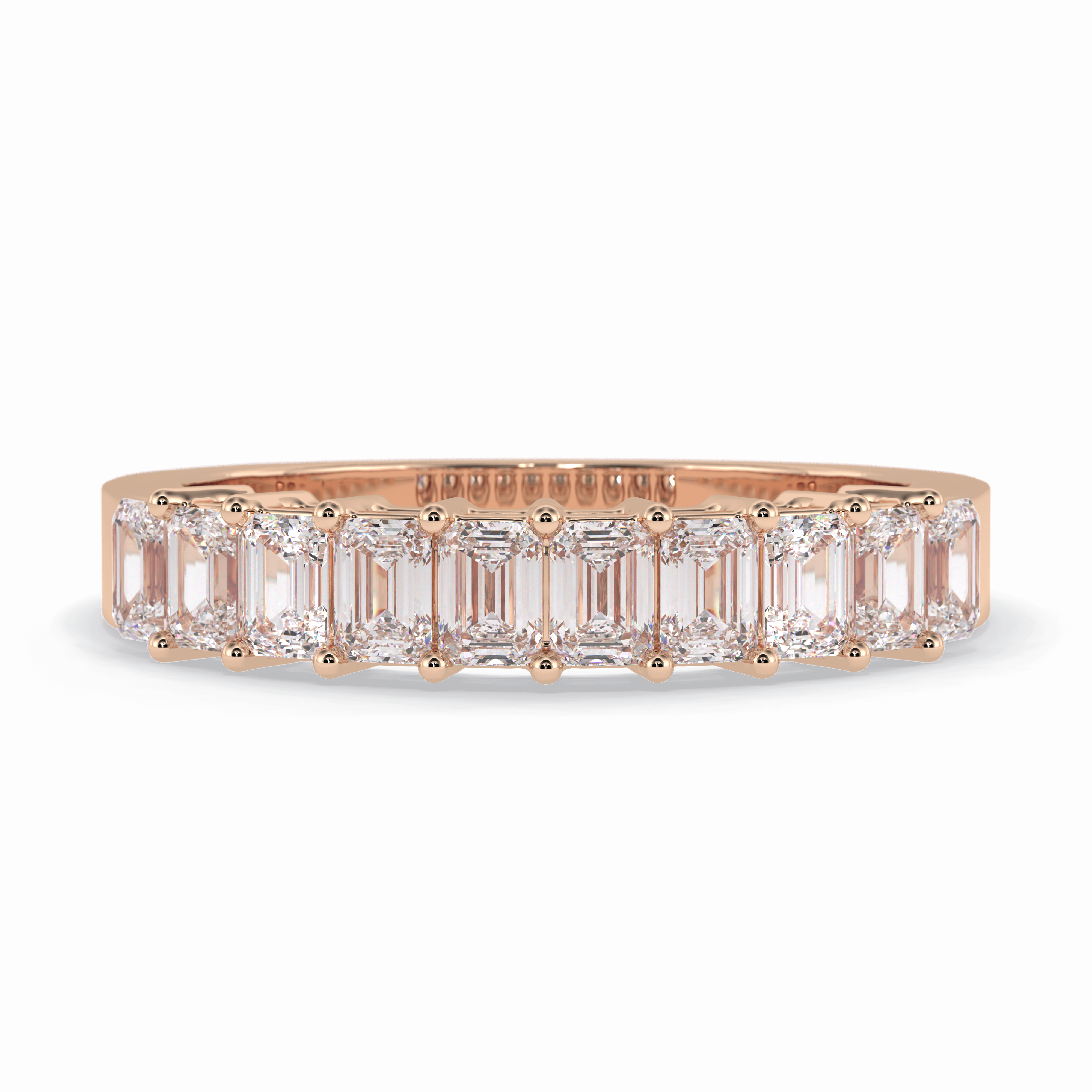 Regal Row 1.42 Carat Emerald VS1 Lab-Grown Wedding Band in 18K Rose Gold