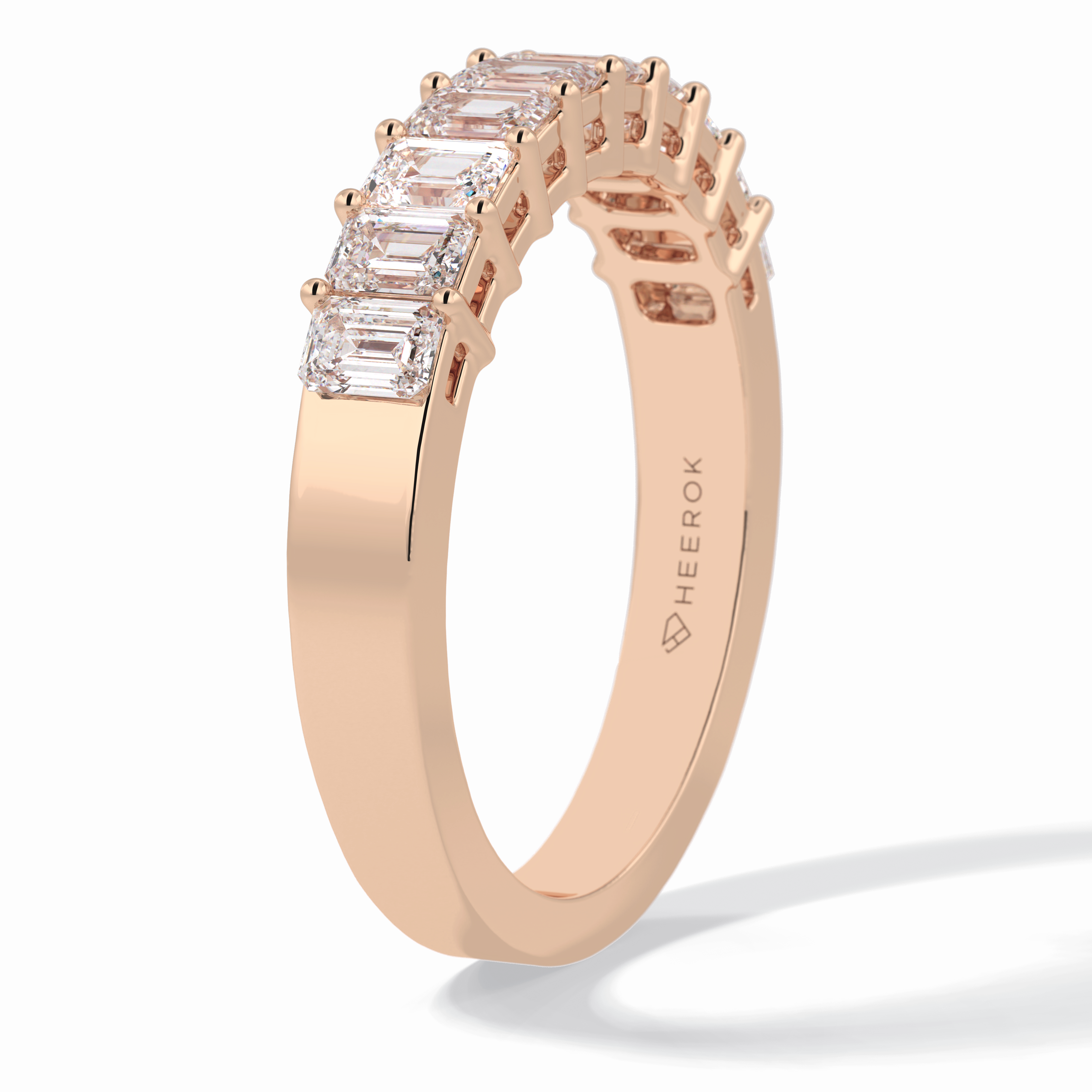 Regal Row 1.42 Carat Emerald VS1 Lab-Grown Wedding Band in 18K Rose Gold