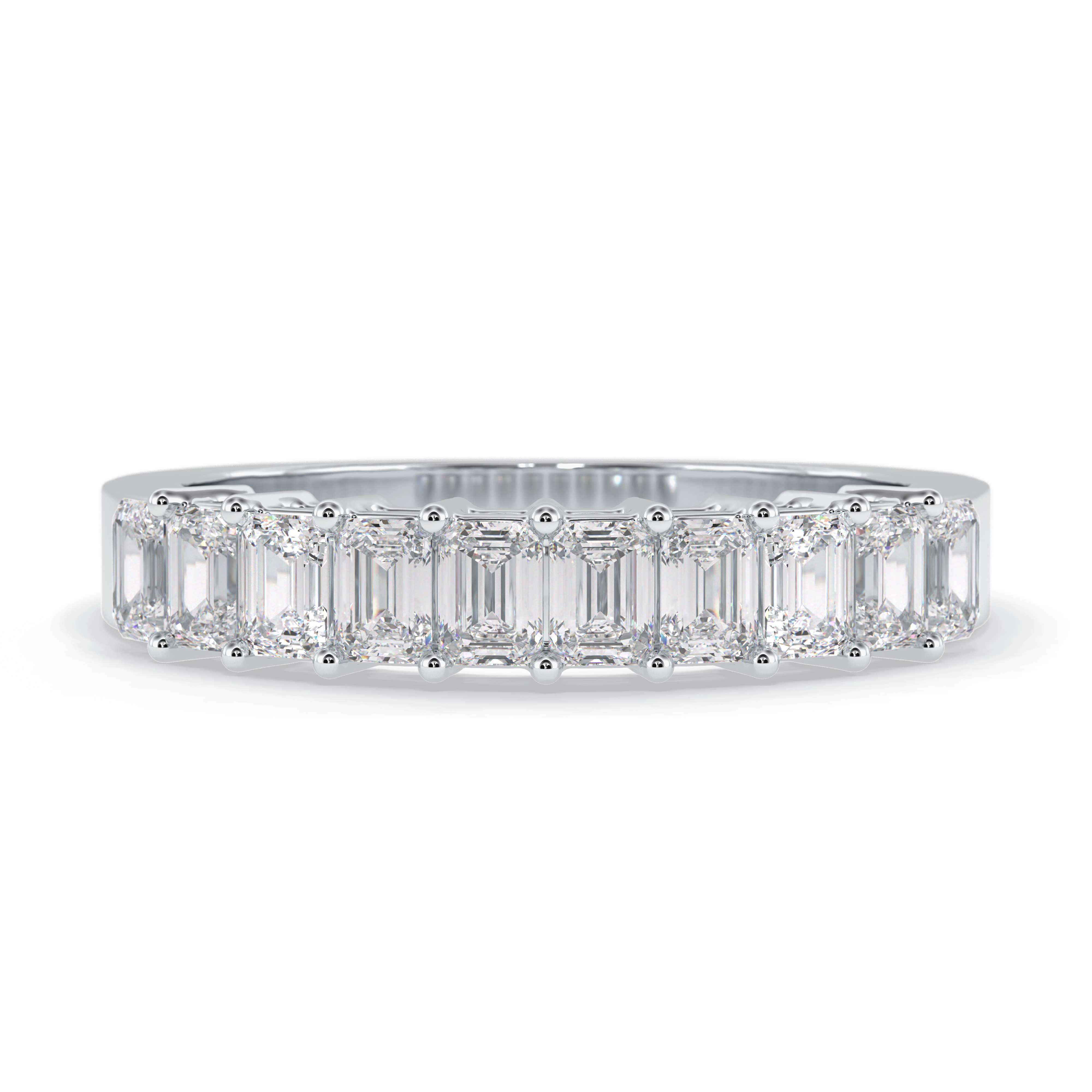 Regal Row 1.42 Carat Emerald VS1 Lab-Grown Half Eternity Wedding Band in 18K White Gold