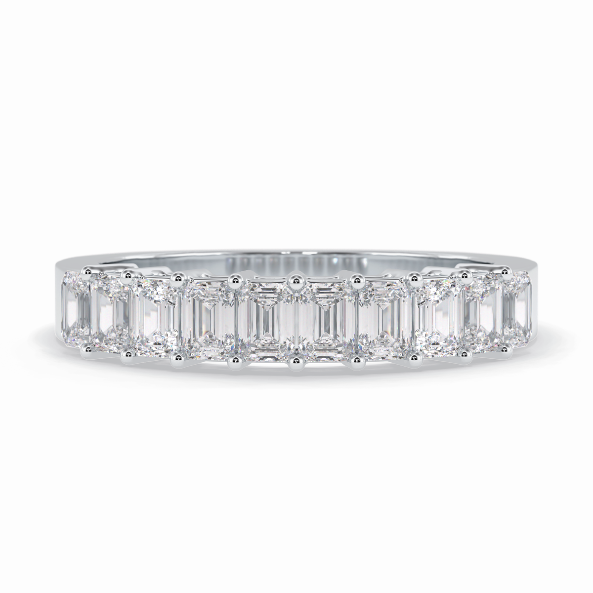 Regal Row 1.42 Carat Emerald VS1 Lab-Grown Half Eternity Wedding Band in 18K White Gold