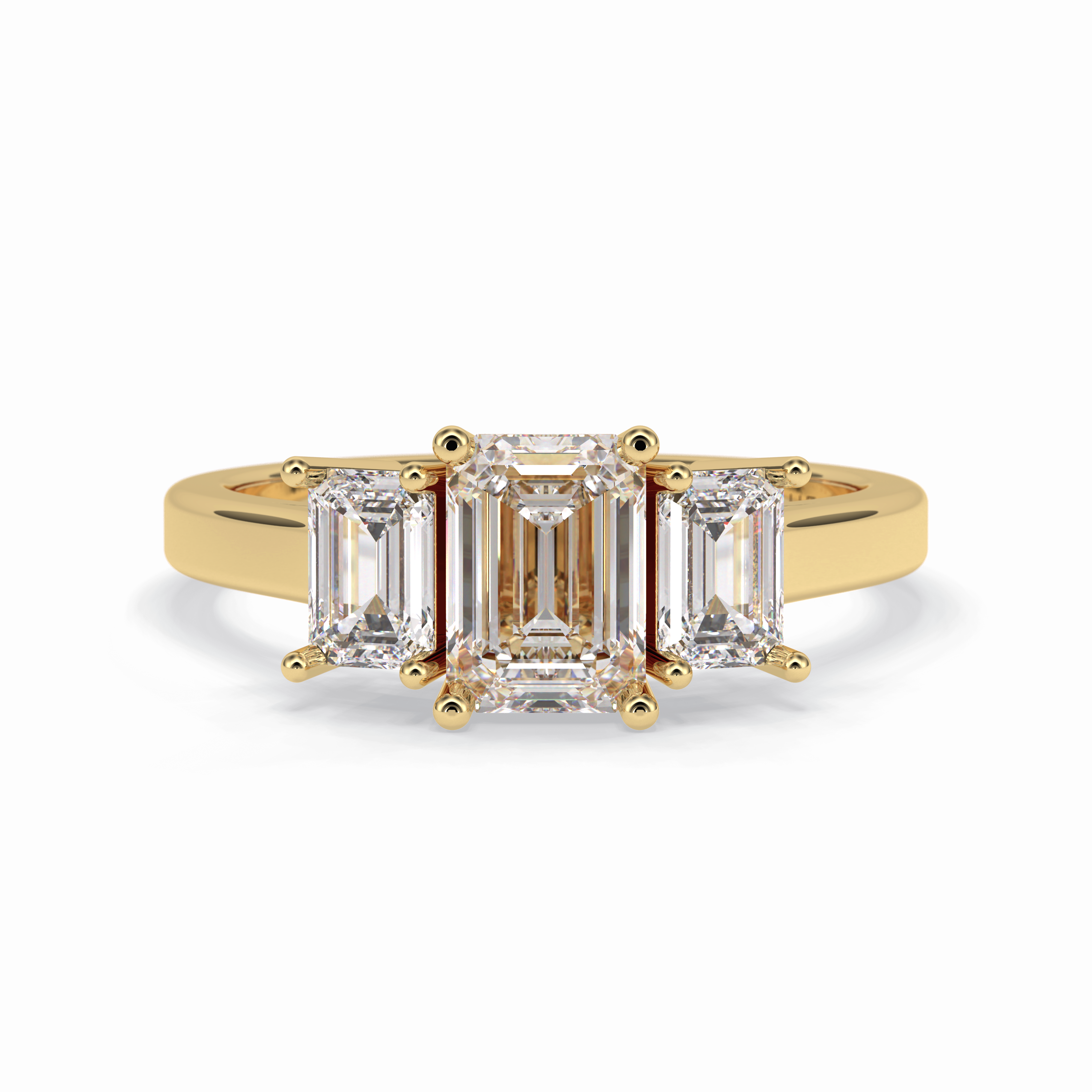 Regal Embrace 1.02 Carat Emerald VS1 Three Stone Lab-Grown Engagement Ring in 18K Yellow Gold