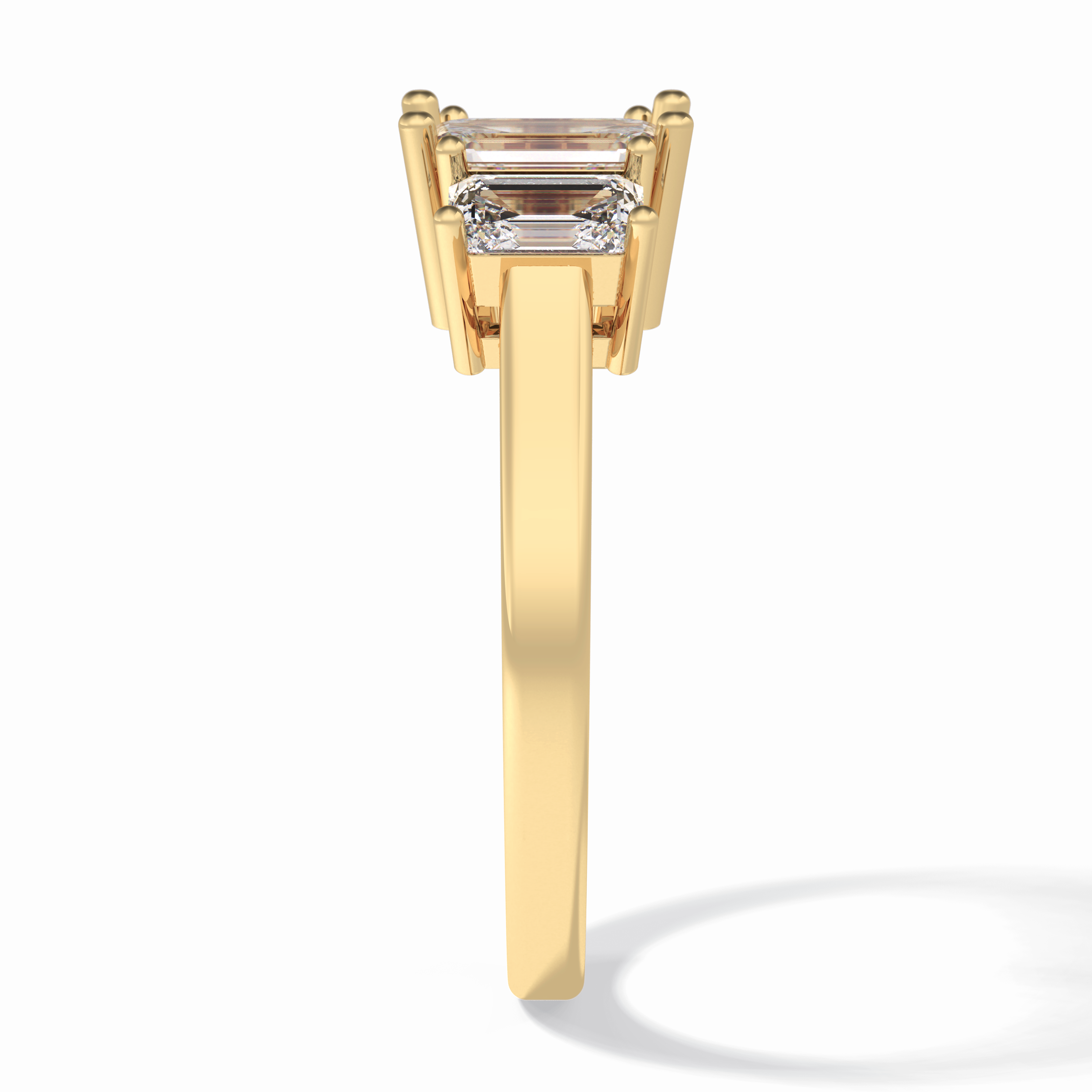 Regal Embrace 1.02 Carat Emerald VS1 Three Stone Lab-Grown Engagement Ring in 18K Yellow Gold