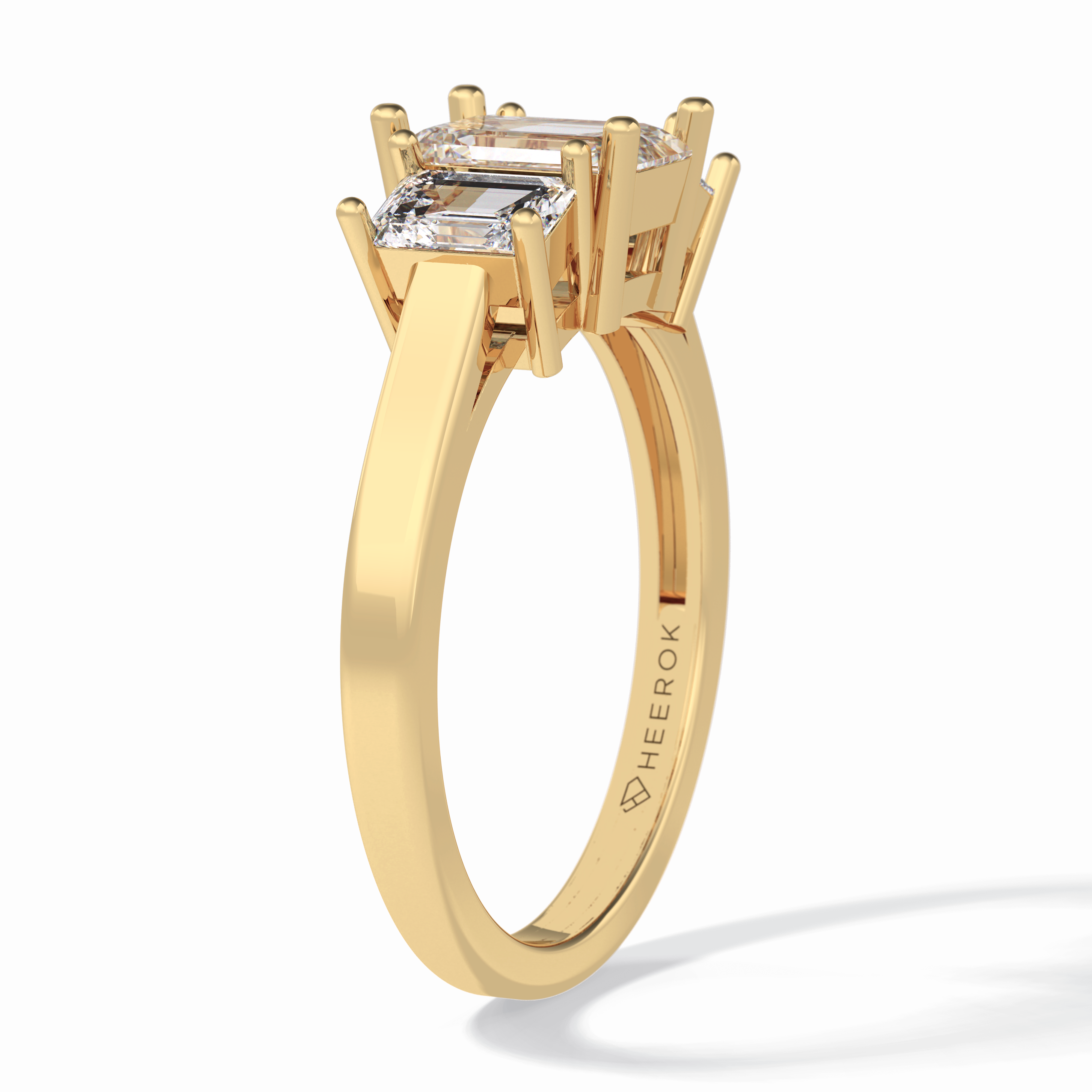 Regal Embrace 1.02 Carat Emerald VS1 Three Stone Lab-Grown Engagement Ring in 18K Yellow Gold