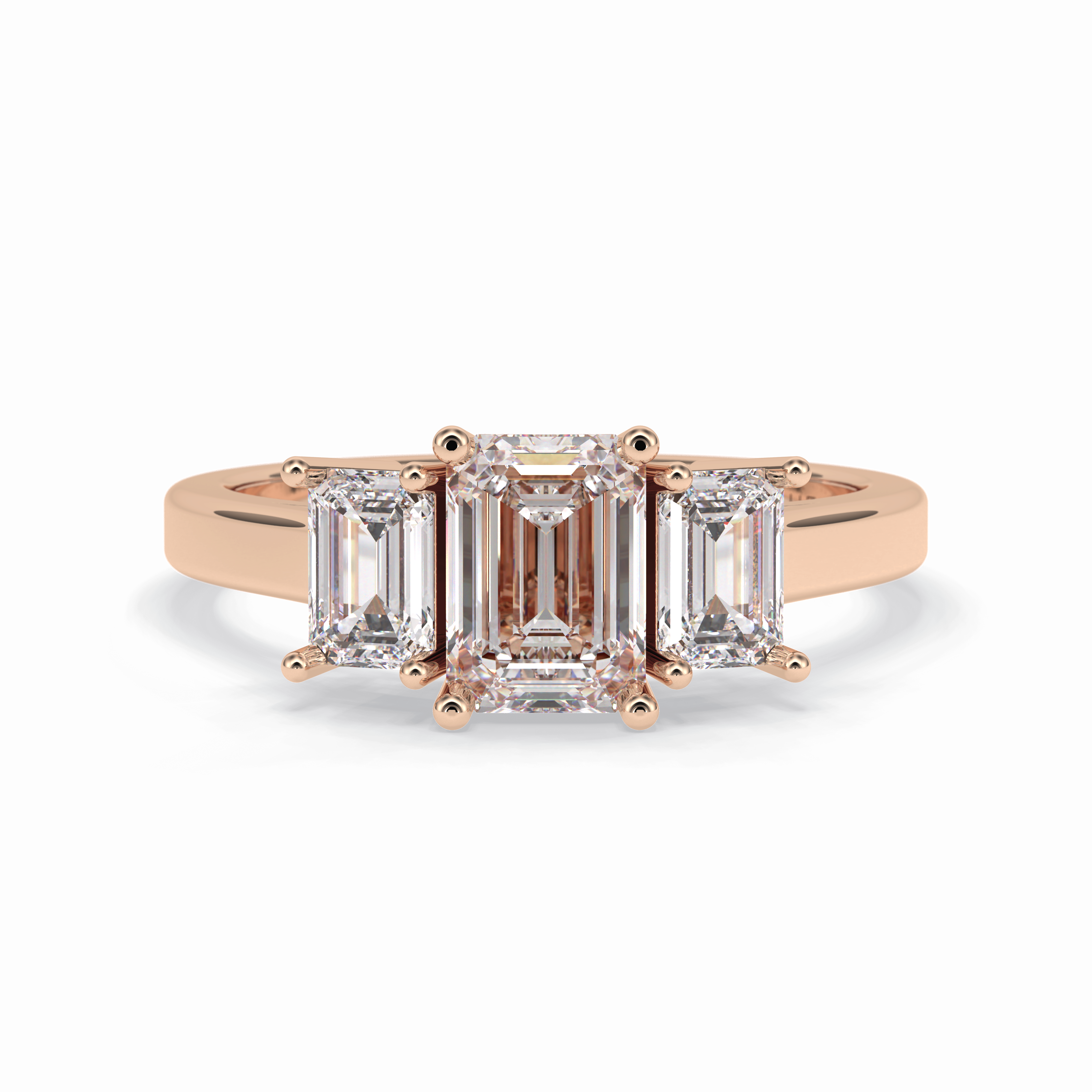 Regal Embrace 1.02 Carat Emerald VS1 Three Stone Lab-Grown Engagement Ring in 18K Rose Gold