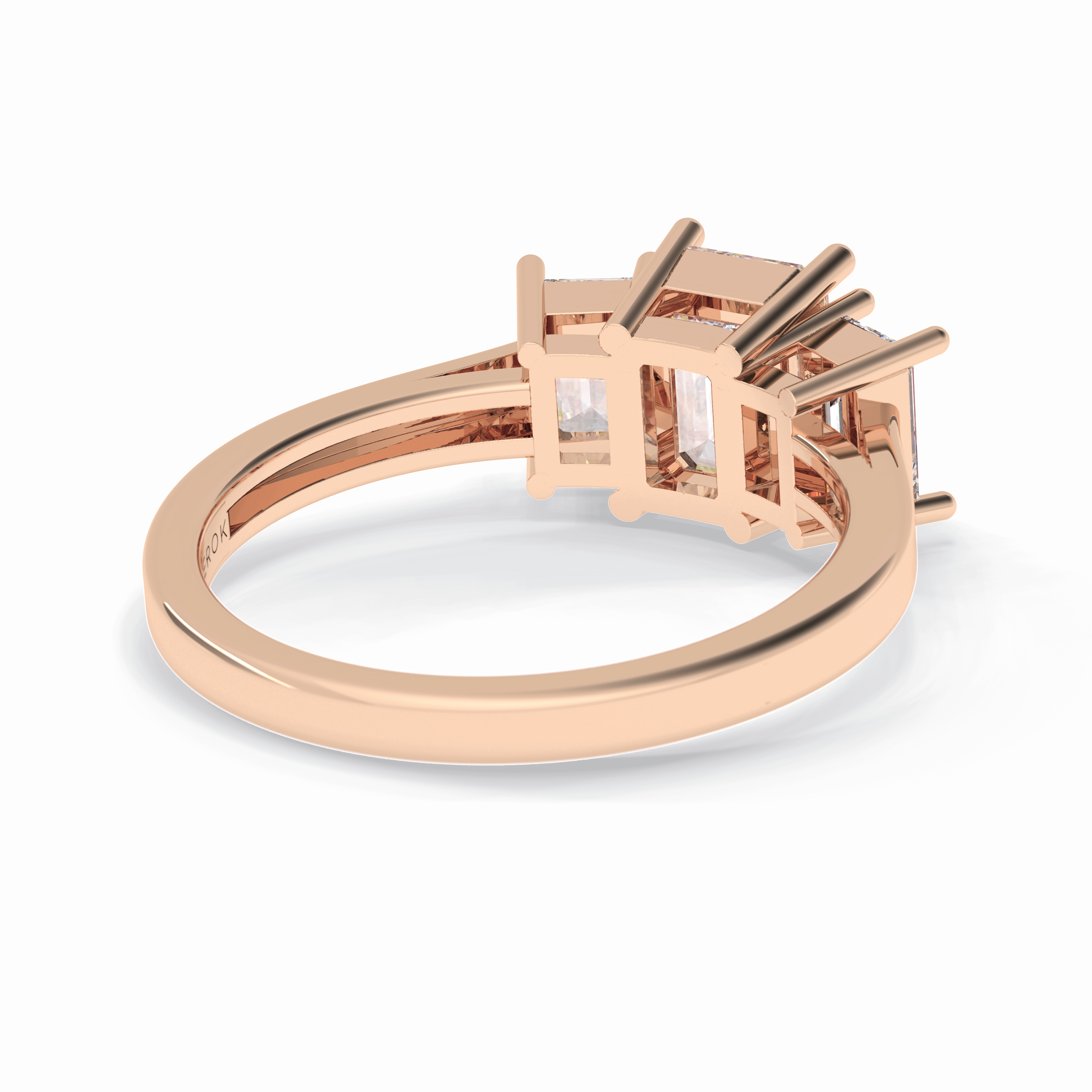 Regal Embrace 1.02 Carat Emerald VS1 Three Stone Lab-Grown Engagement Ring in 18K Rose Gold