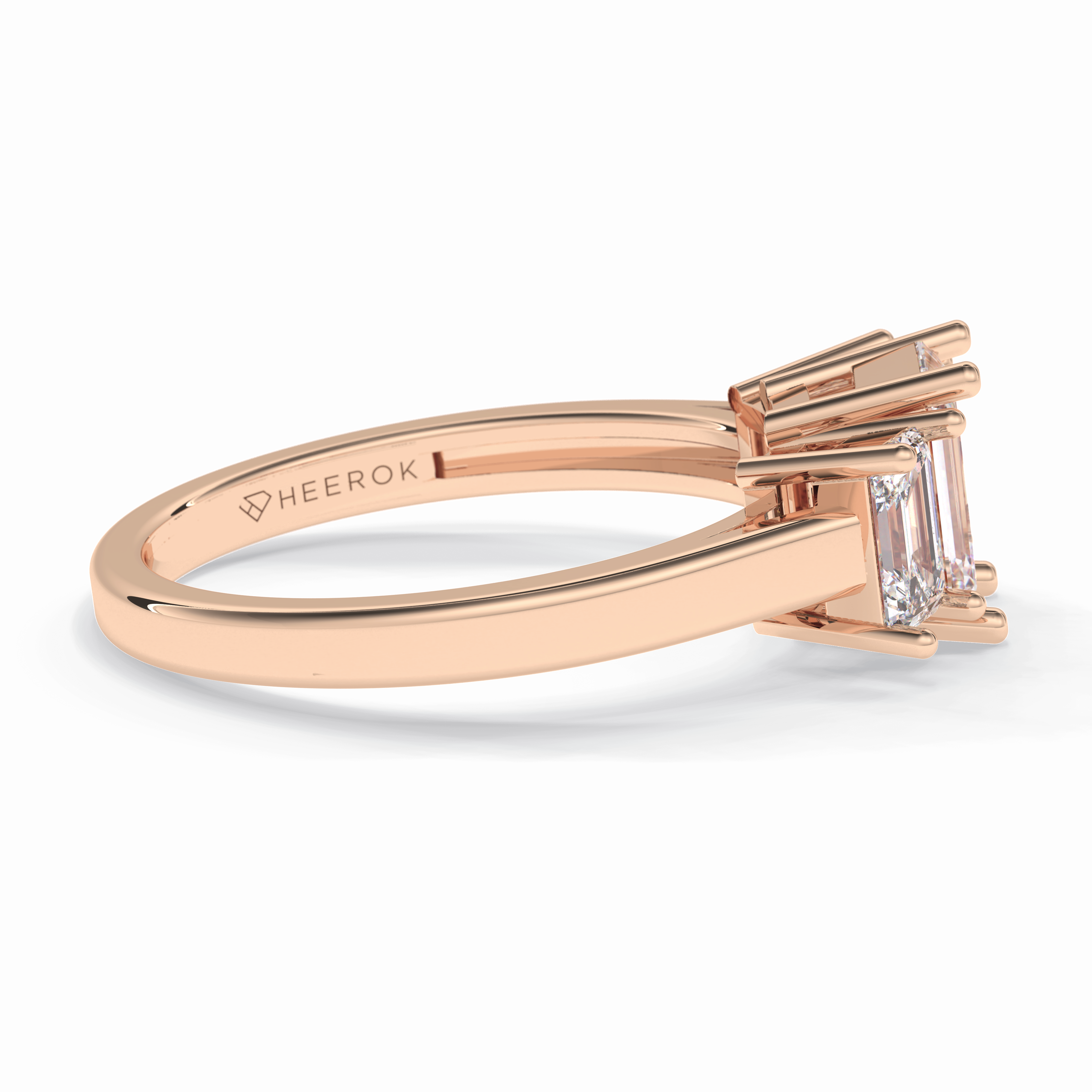 Regal Embrace 1.02 Carat Emerald VS1 Three Stone Lab-Grown Engagement Ring in 18K Rose Gold