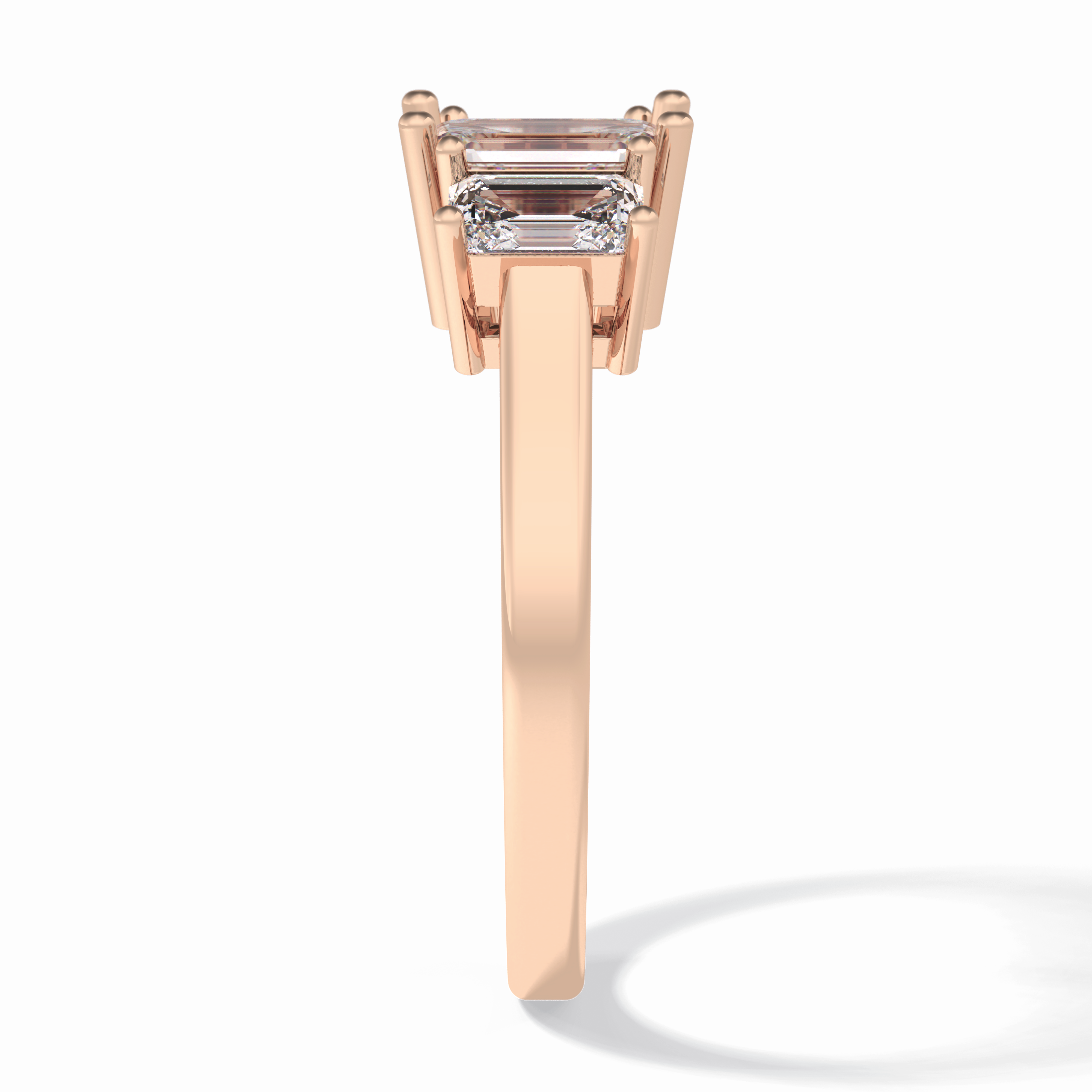 Regal Embrace 1.02 Carat Emerald VS1 Three Stone Lab-Grown Engagement Ring in 18K Rose Gold