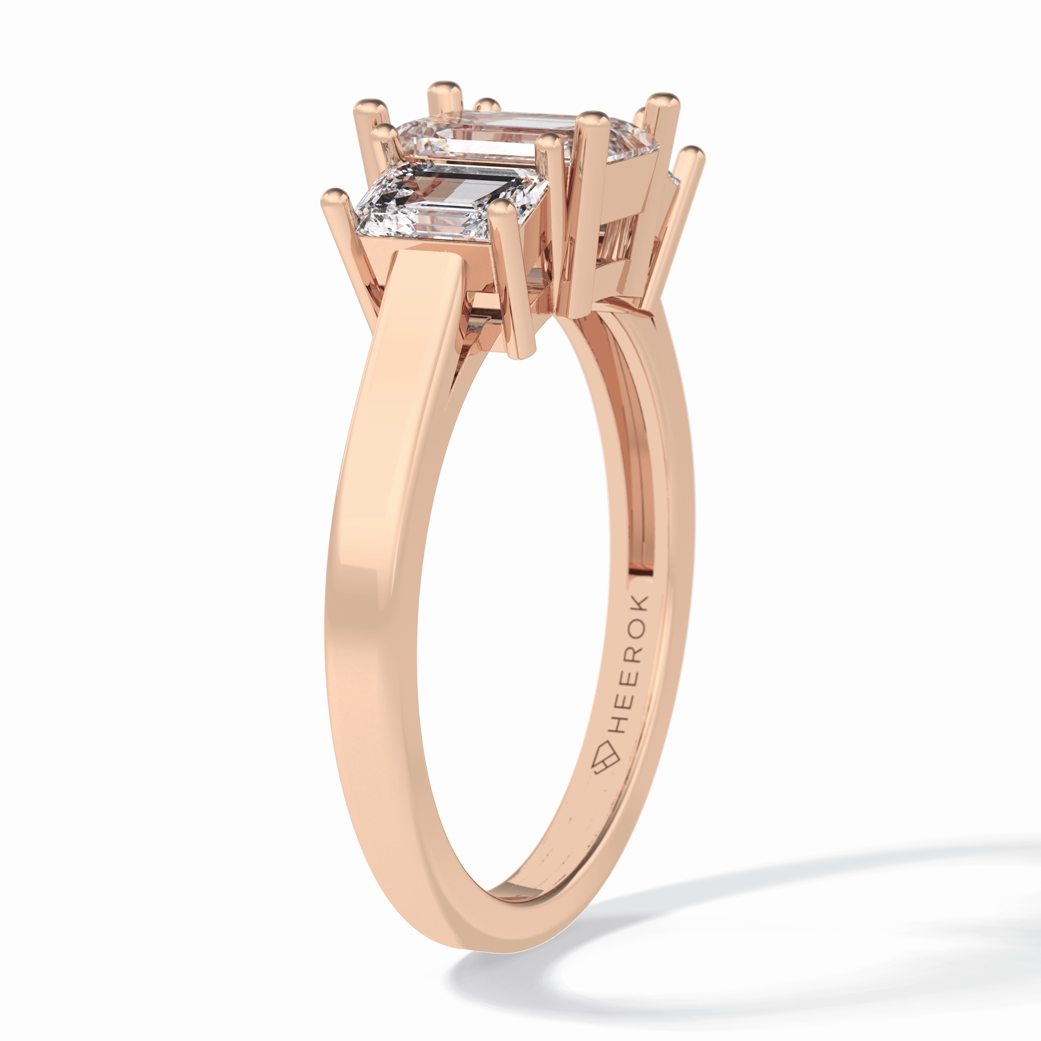 Regal Embrace 1.02 Carat Emerald VS1 Three Stone Lab-Grown Engagement Ring in 18K Rose Gold