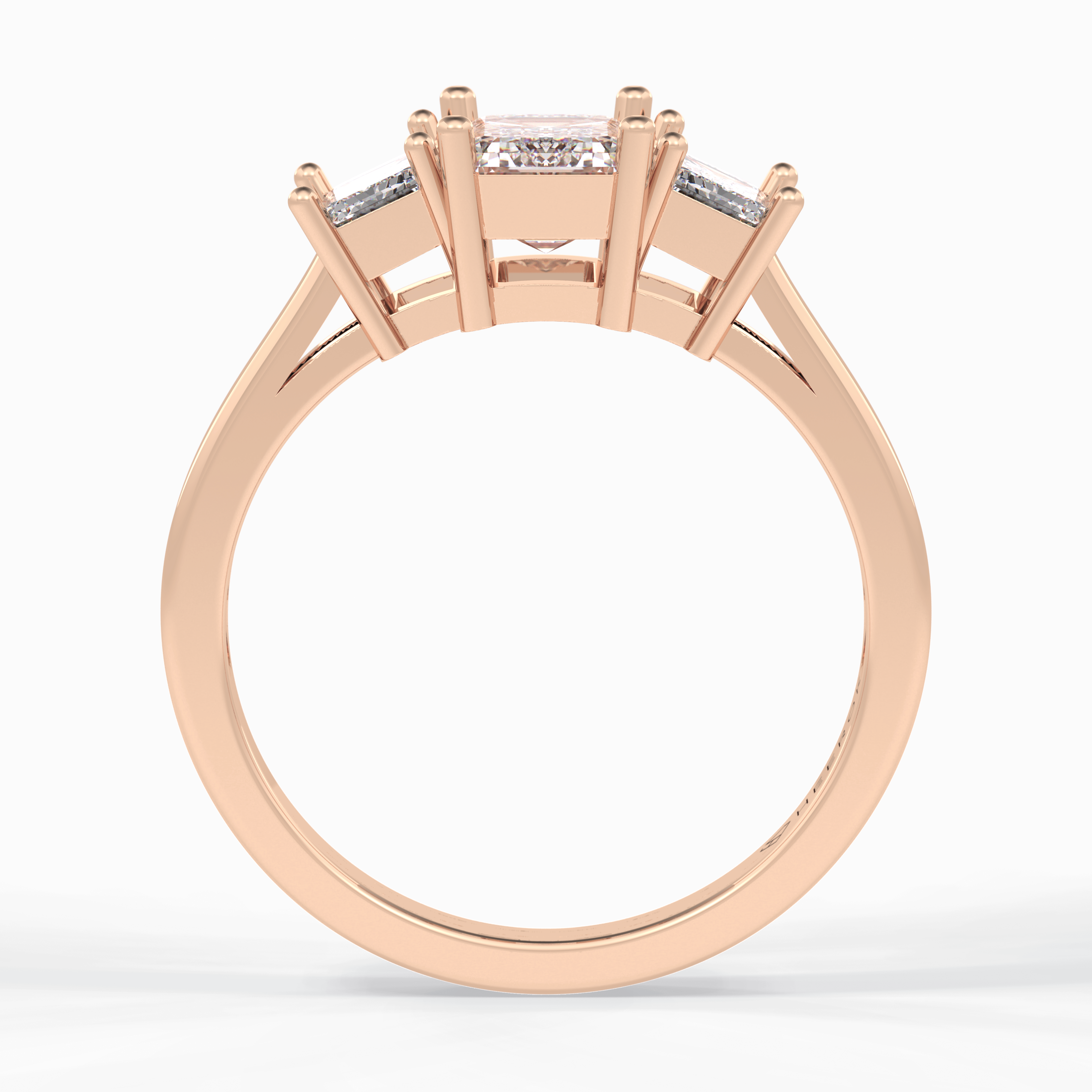 Regal Embrace 1.02 Carat Emerald VS1 Three Stone Lab-Grown Engagement Ring in 18K Rose Gold