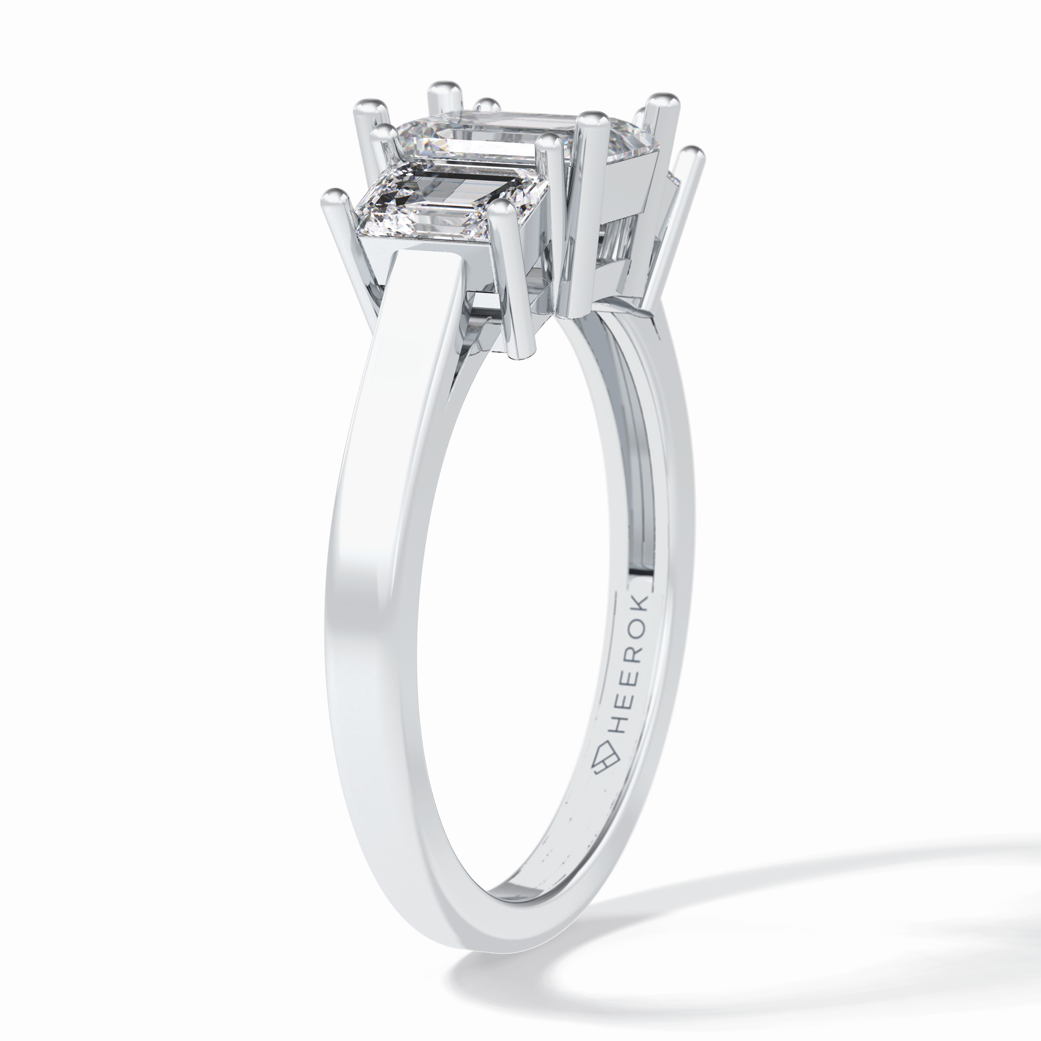 Regal Embrace 1.02 Carat Emerald VS1 Three Stone Lab-Grown Engagement Ring in 18K White Gold