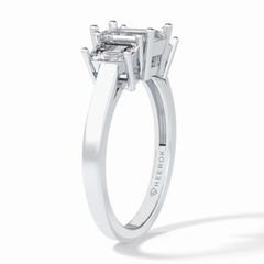 Regal Embrace 1.02 Carat Emerald VS1 Three Stone Lab-Grown Engagement Ring in 18K White Gold