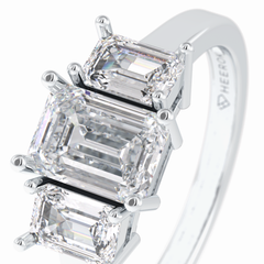 Regal Embrace 1.02 Carat Emerald VS1 Three Stone Lab-Grown Engagement Ring in 18K White Gold