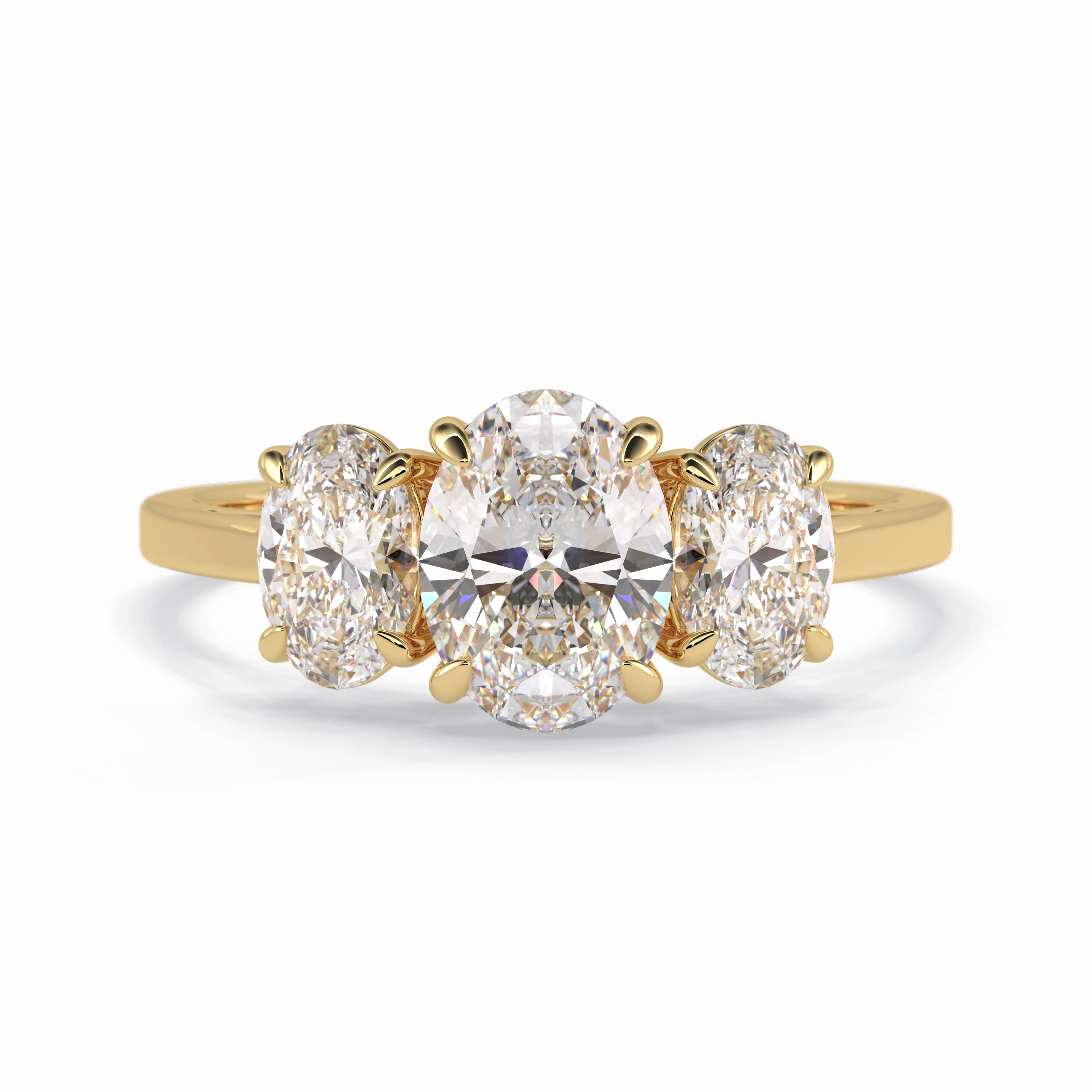 Luminous Harmony 0.73 Carat Oval VS1 Three Stone Lab-Grown Engagement Ring in 18K Yellow Gold