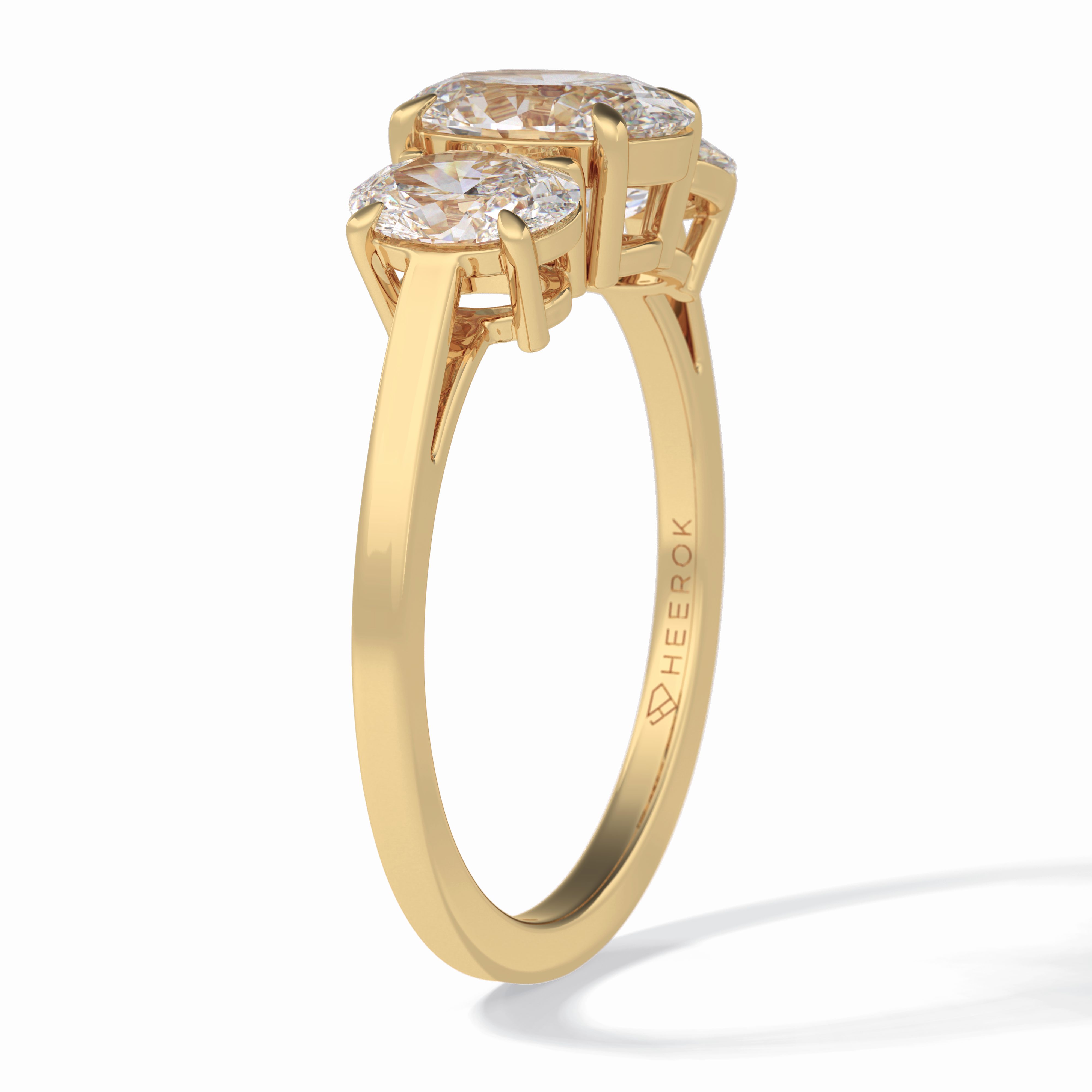 Luminous Harmony 0.73 Carat Oval VS1 Three Stone Lab-Grown Engagement Ring in 18K Yellow Gold