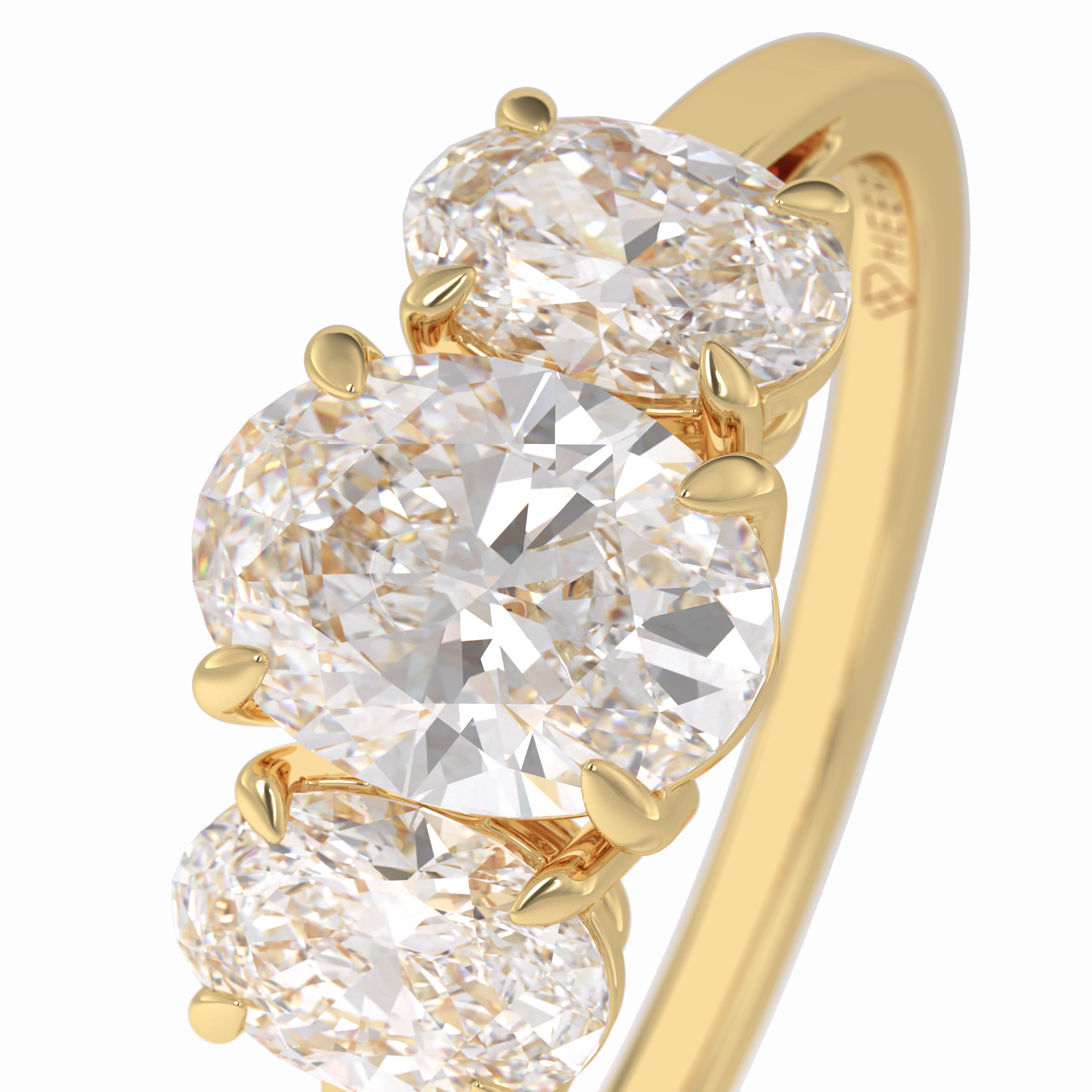 Luminous Harmony 0.73 Carat Oval VS1 Three Stone Lab-Grown Engagement Ring in 18K Yellow Gold