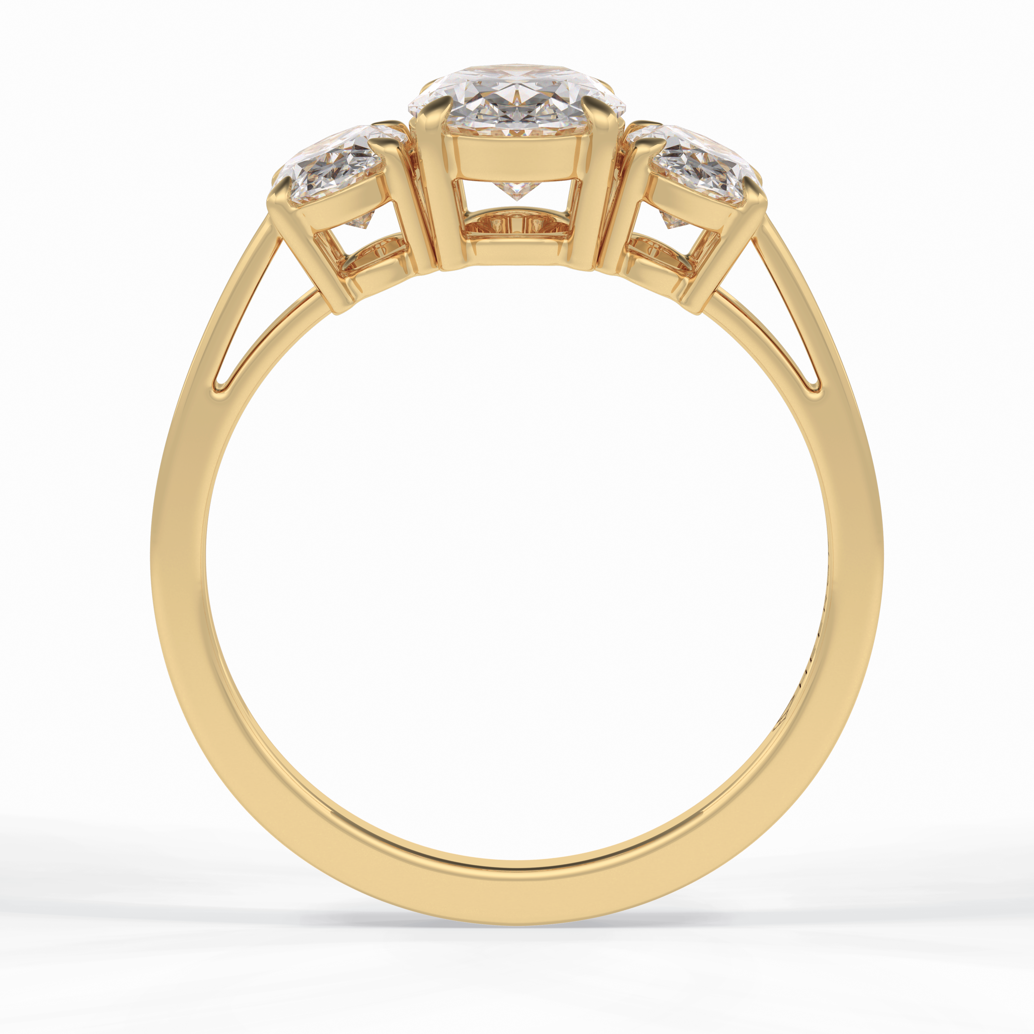 Luminous Harmony 0.73 Carat Oval VS1 Three Stone Lab-Grown Engagement Ring in 18K Yellow Gold