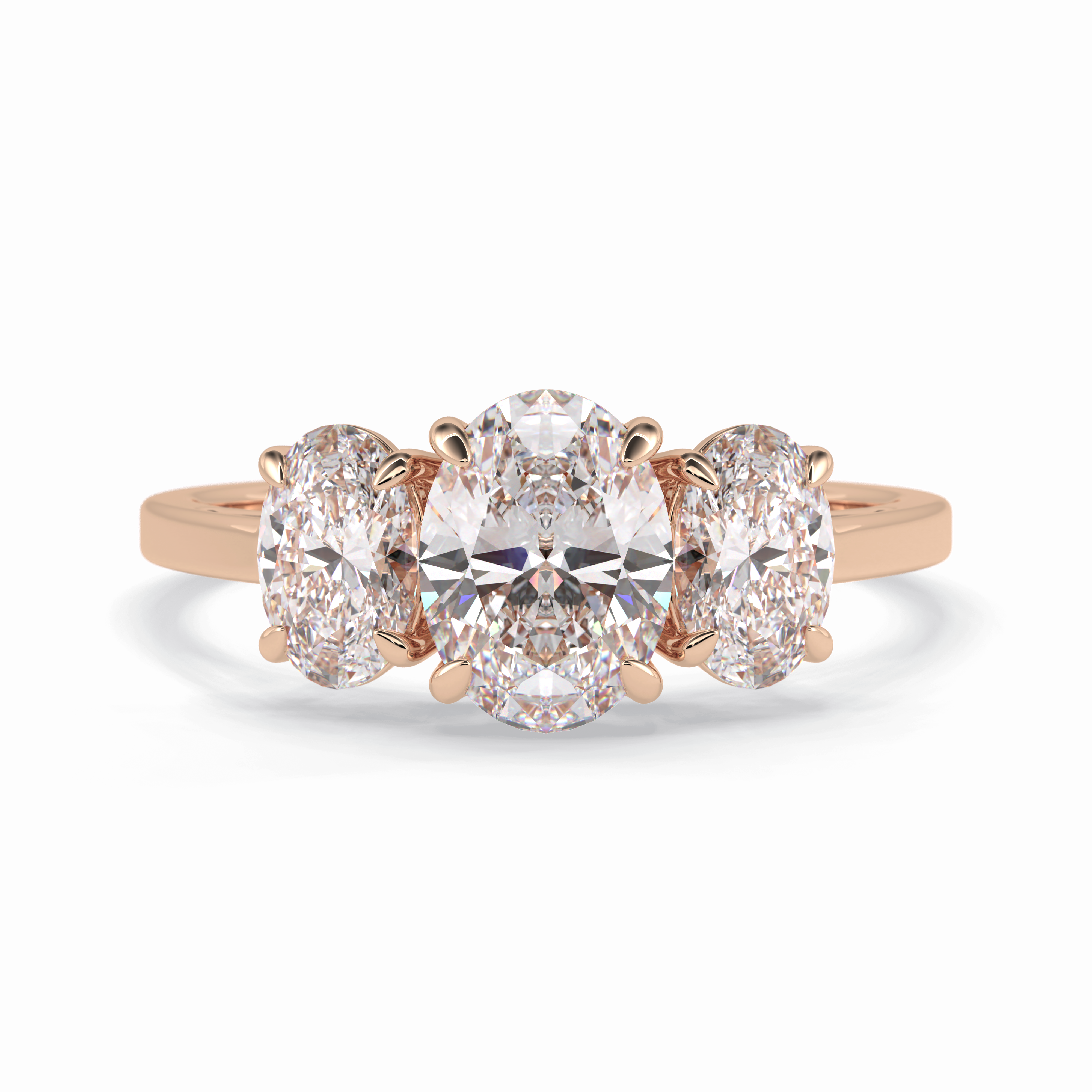 Luminous Harmony 0.73 Carat Oval VS1 Three Stone Lab-Grown Engagement Ring in 18K Rose Gold