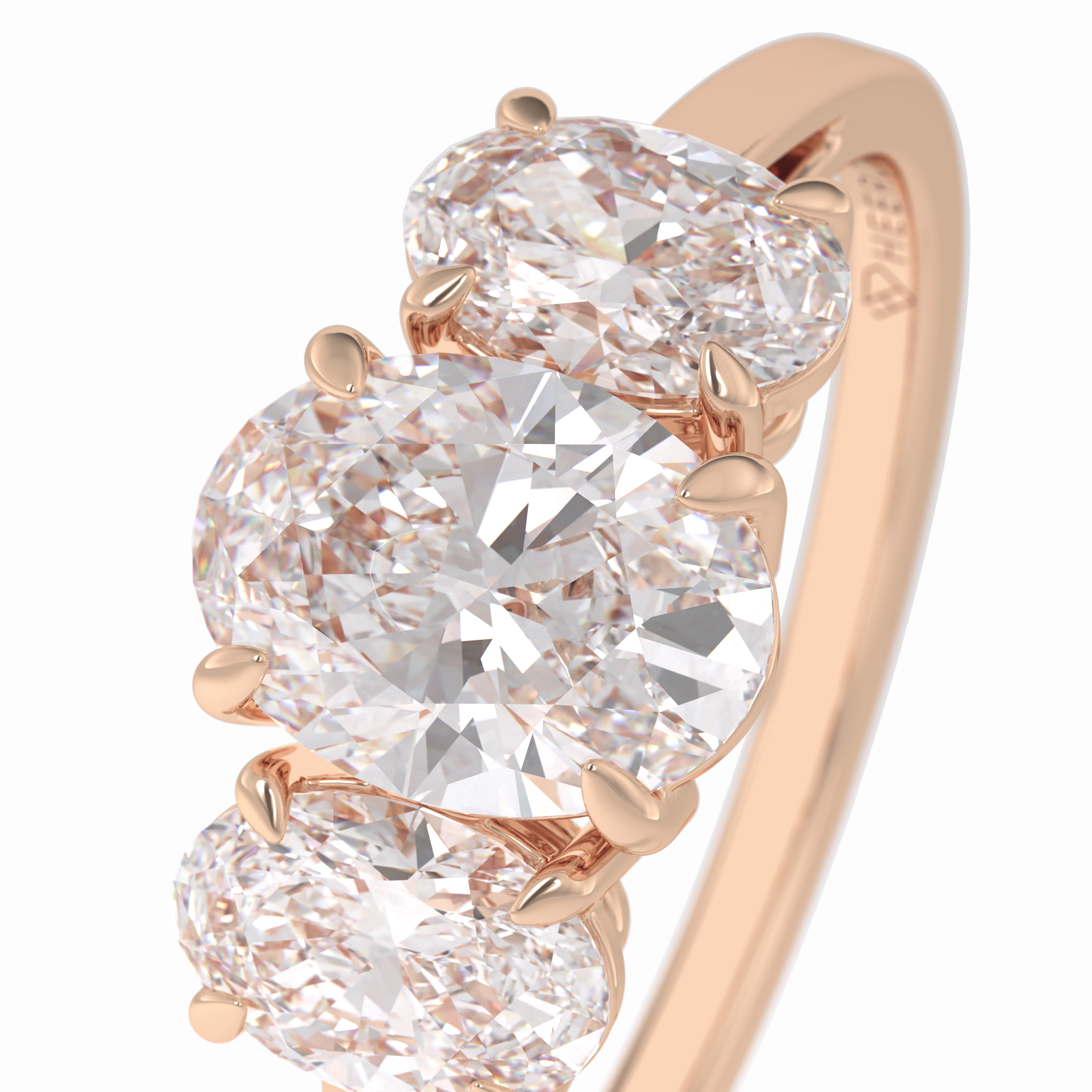 Luminous Harmony 0.73 Carat Oval VS1 Three Stone Lab-Grown Engagement Ring in 18K Rose Gold