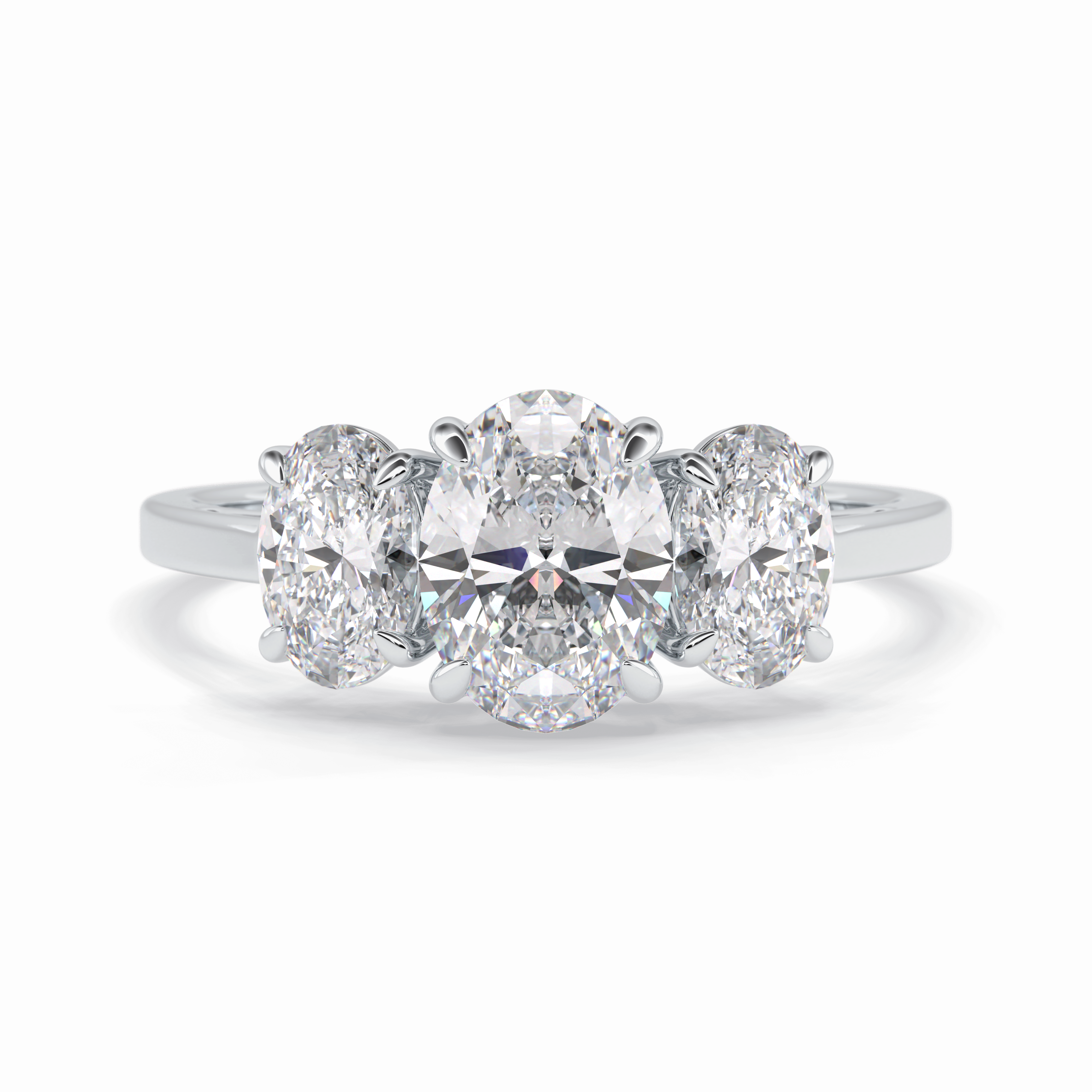 Luminous Harmony 0.73 Carat Oval VS1 Three Stone Lab-Grown Engagement Ring in 18K White Gold