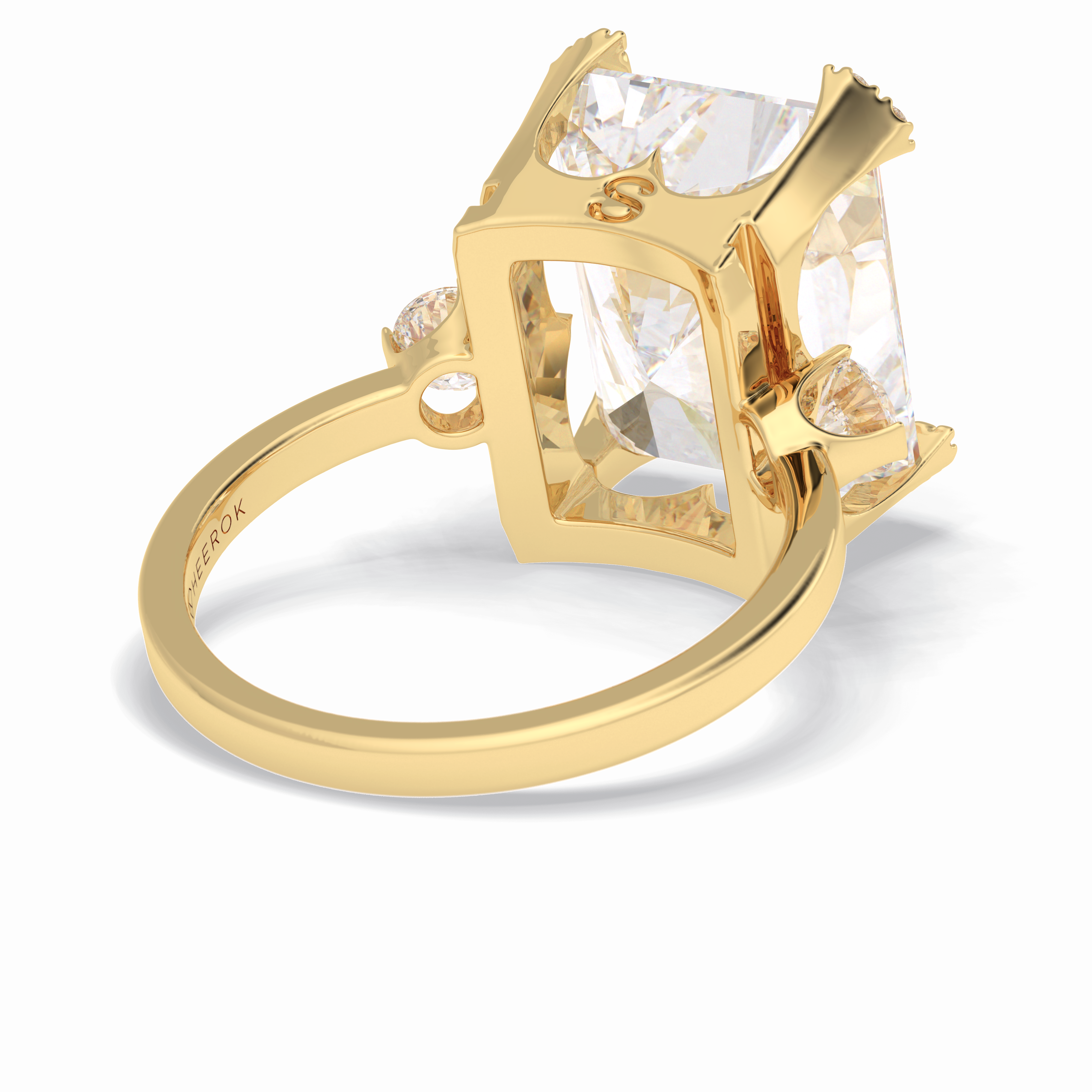 Glimmering 10.45 Carat Radiant VS1 Lab-Grown Three Stone Engagement Ring in 18K Yellow Gold