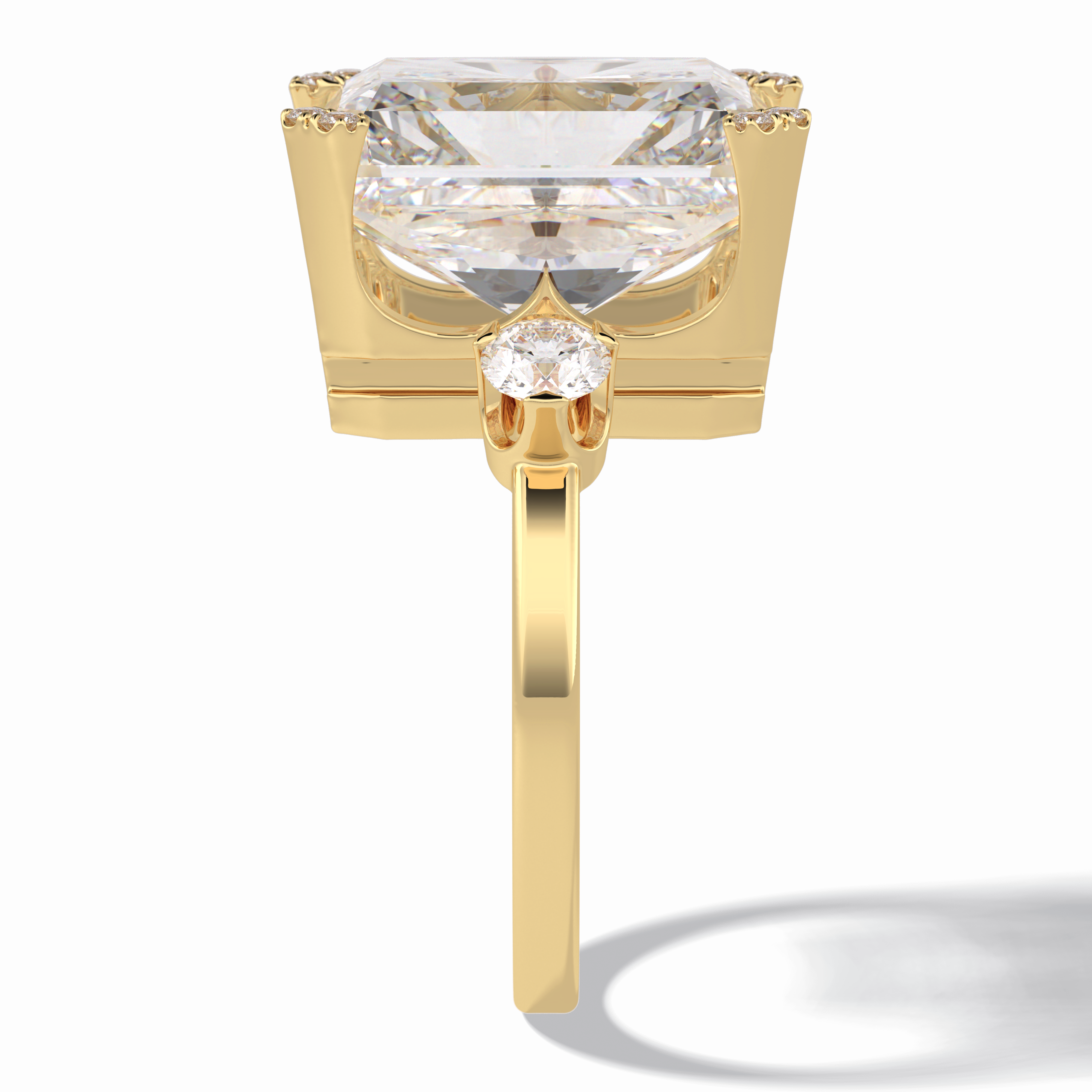 Glimmering 10.45 Carat Radiant VS1 Lab-Grown Three Stone Engagement Ring in 18K Yellow Gold