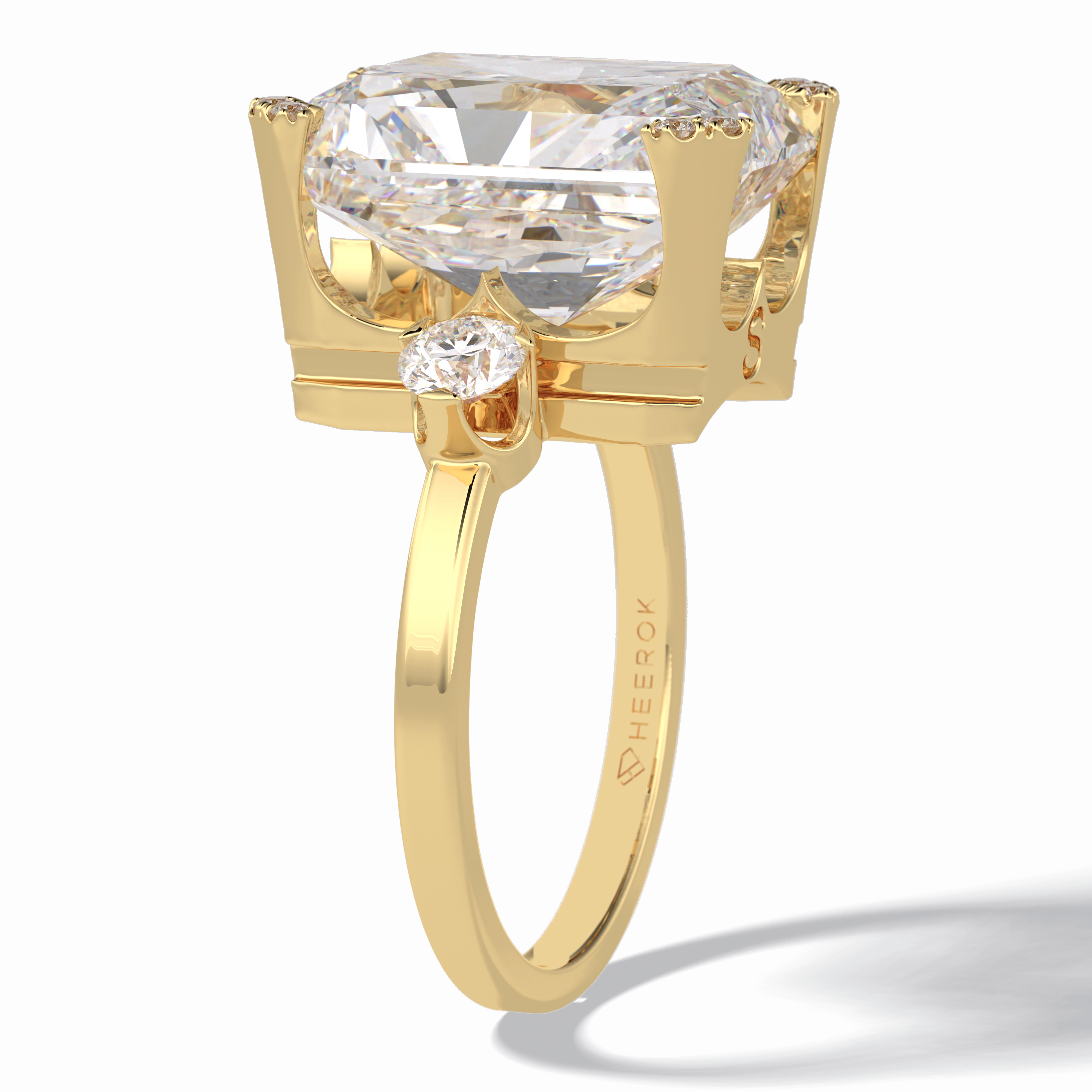 Glimmering 10.45 Carat Radiant VS1 Lab-Grown Three Stone Engagement Ring in 18K Yellow Gold