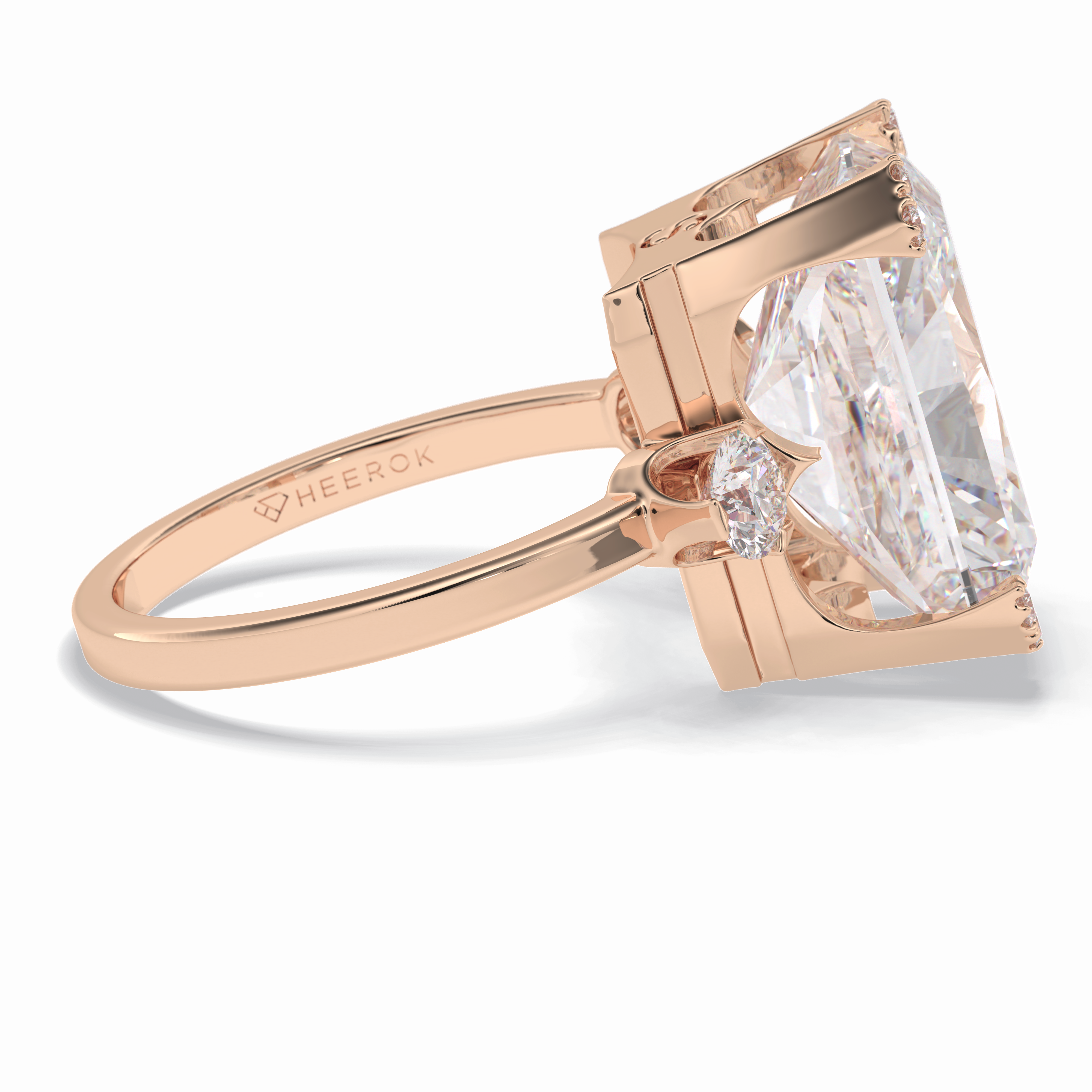 Glimmering 10.45 Carat Radiant VS1 Lab-Grown Three Stone Engagement Ring in 18K Rose Gold