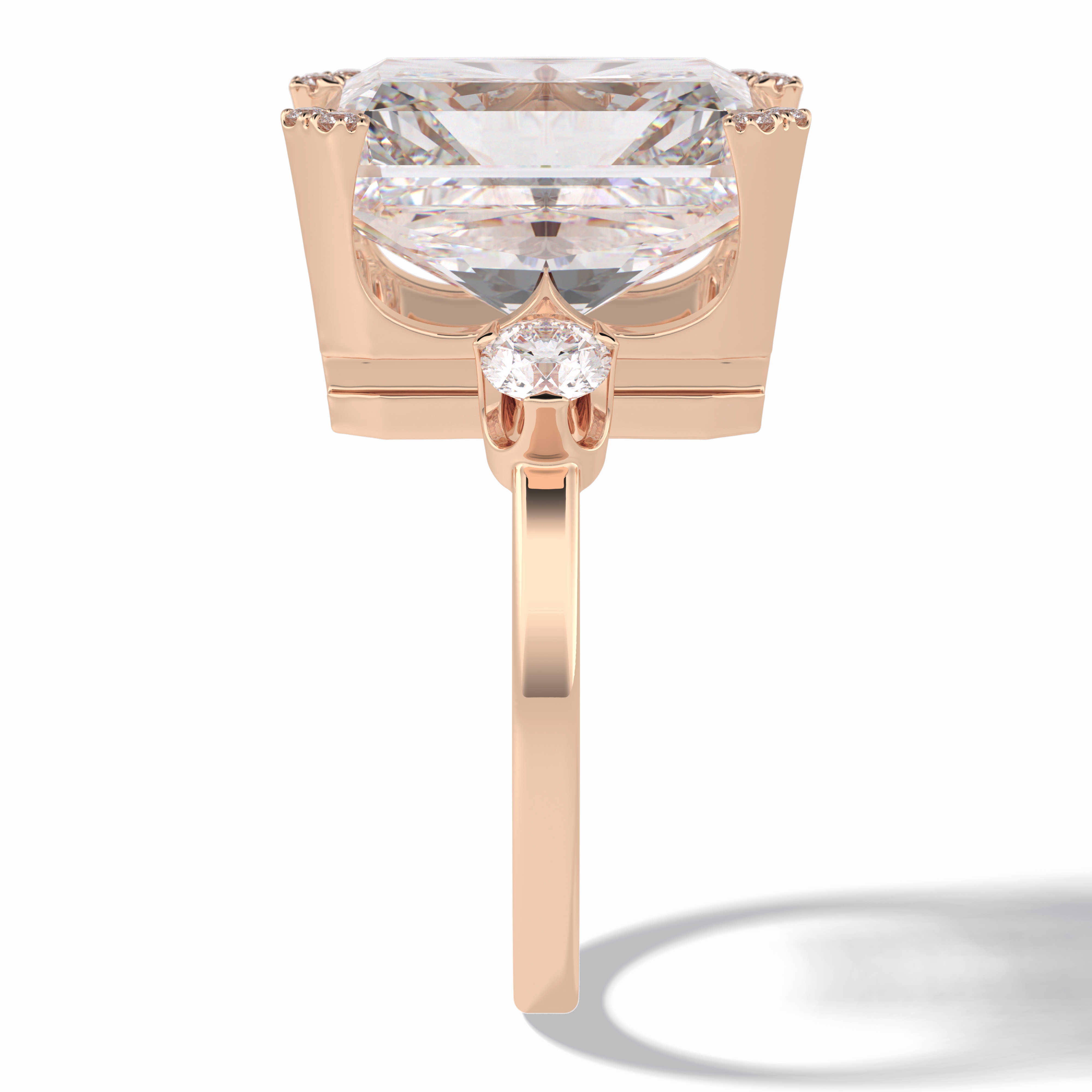 Glimmering 10.45 Carat Radiant VS1 Lab-Grown Three Stone Engagement Ring in 18K Rose Gold