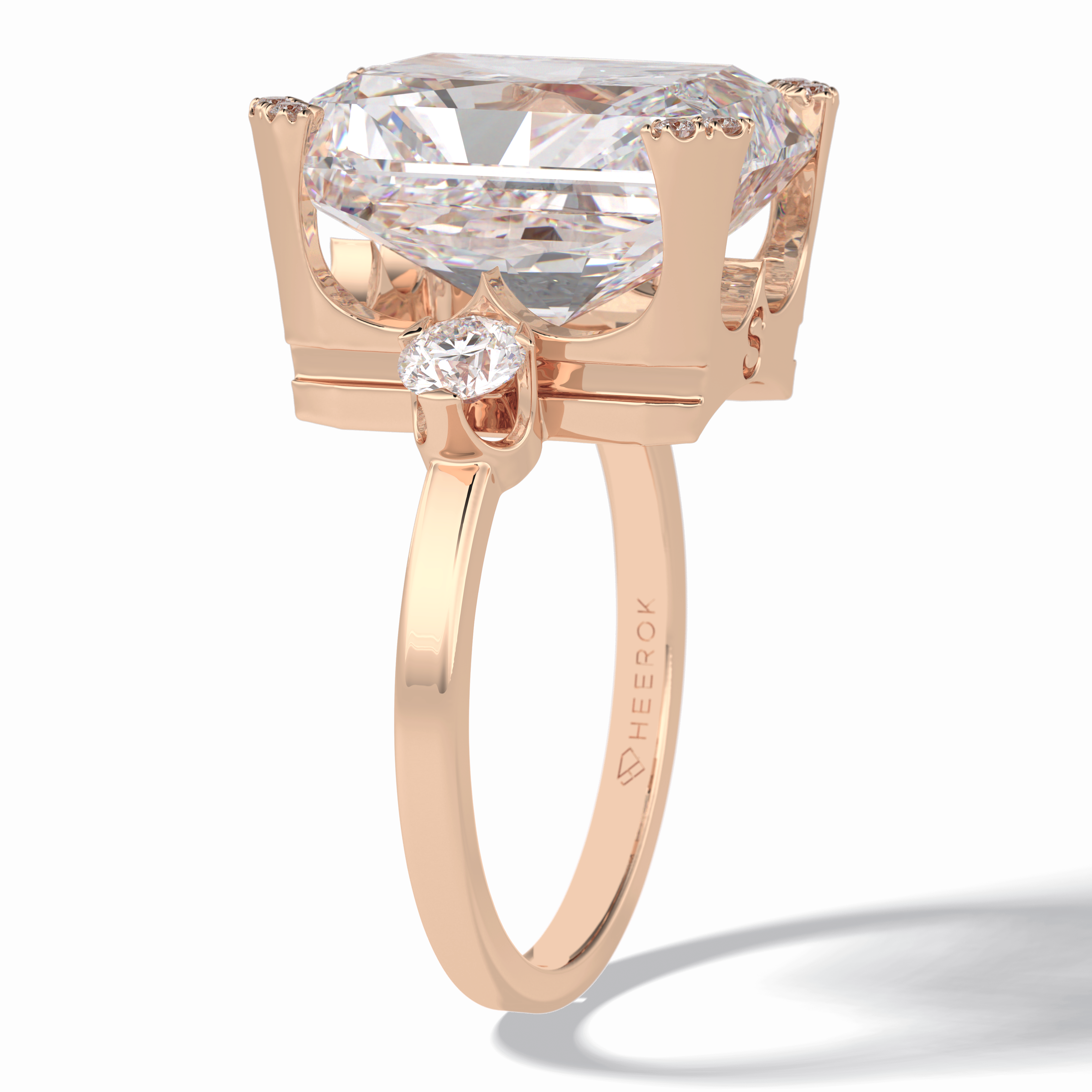 Glimmering 10.45 Carat Radiant VS1 Lab-Grown Three Stone Engagement Ring in 18K Rose Gold