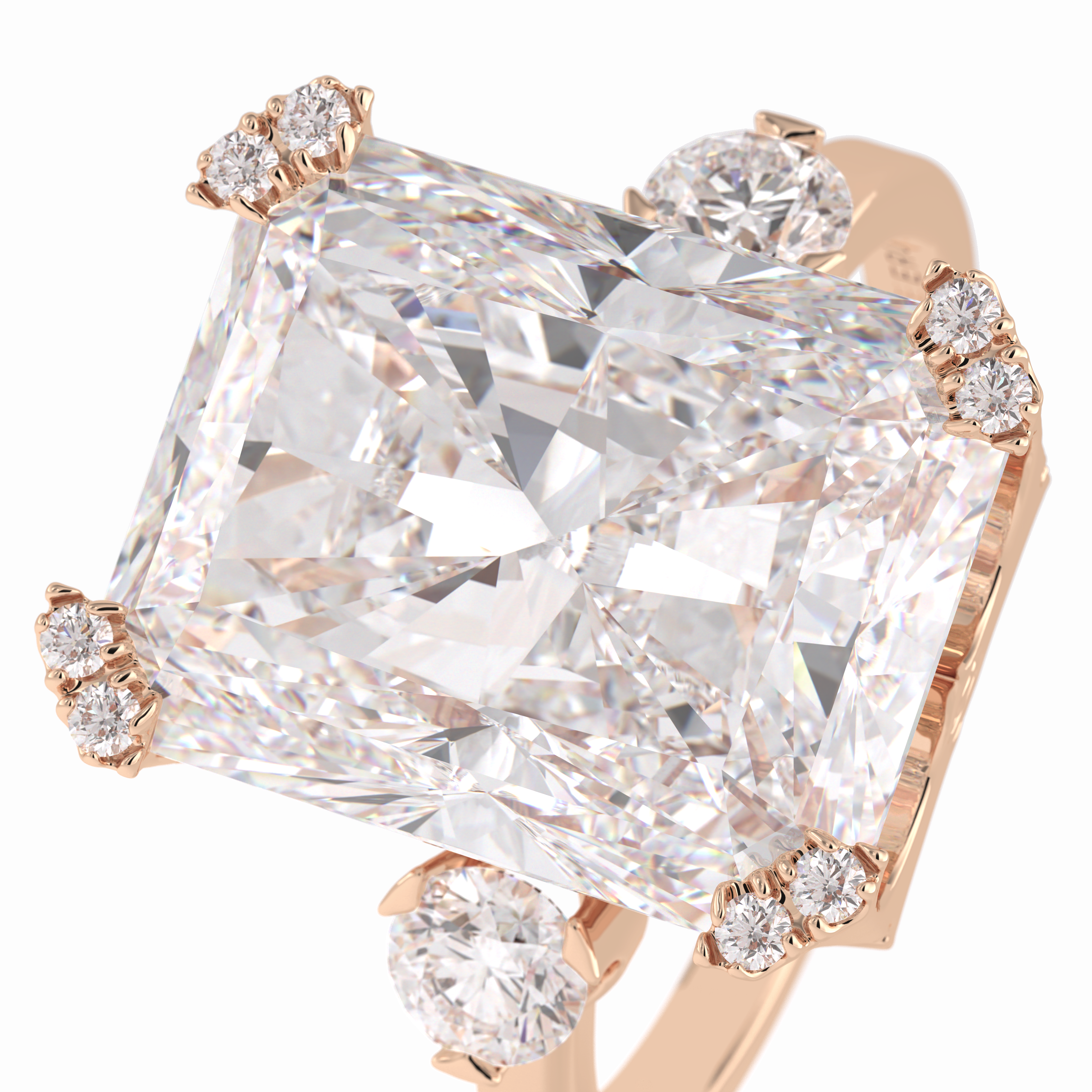 Glimmering 10.45 Carat Radiant VS1 Lab-Grown Three Stone Engagement Ring in 18K Rose Gold