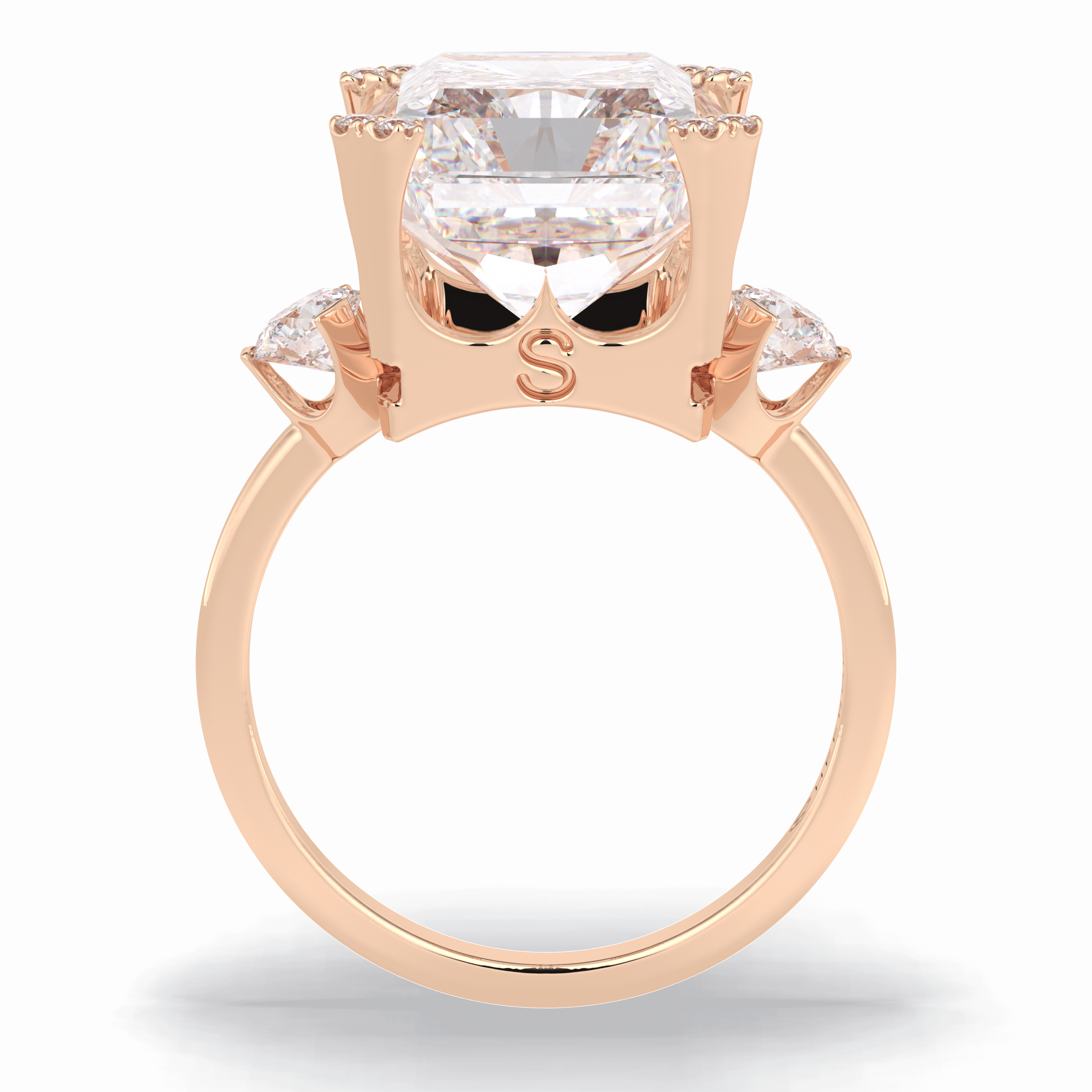 Glimmering 10.45 Carat Radiant VS1 Lab-Grown Three Stone Engagement Ring in 18K Rose Gold