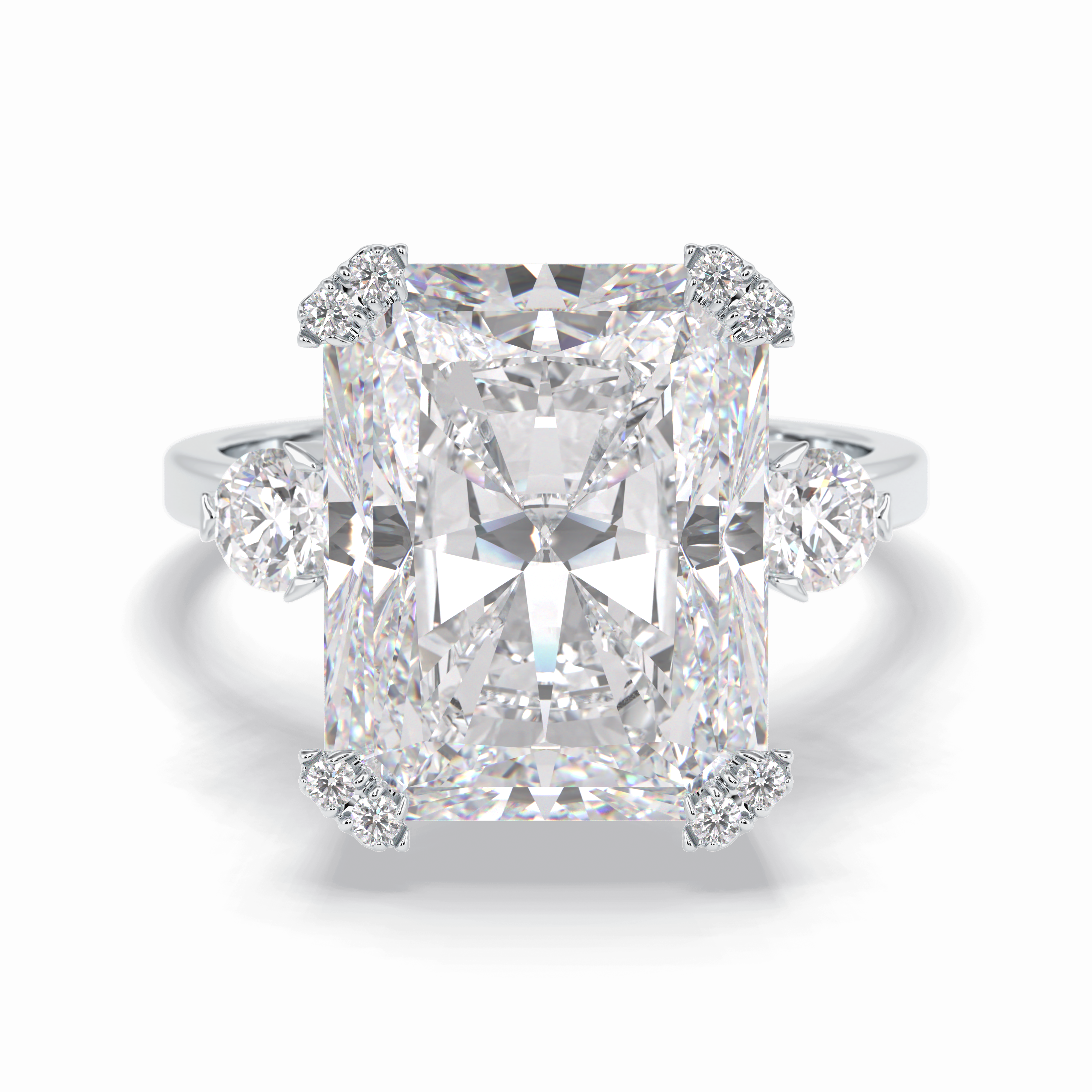 Glimmering 10.45 Carat Radiant VS1 Lab-Grown Three Stone Engagement Ring in 18K White Gold