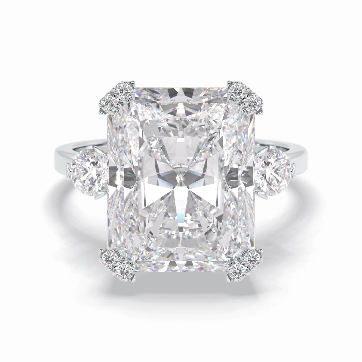 Glimmering 10.45 Carat Radiant VS1 Lab-Grown Three Stone Engagement Ring in 18K White Gold