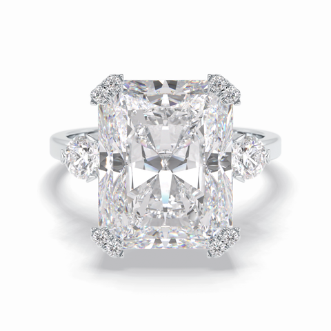 Glimmering 10.45 Carat Radiant VS1 Lab-Grown Three Stone Engagement Ring in 18K Gold