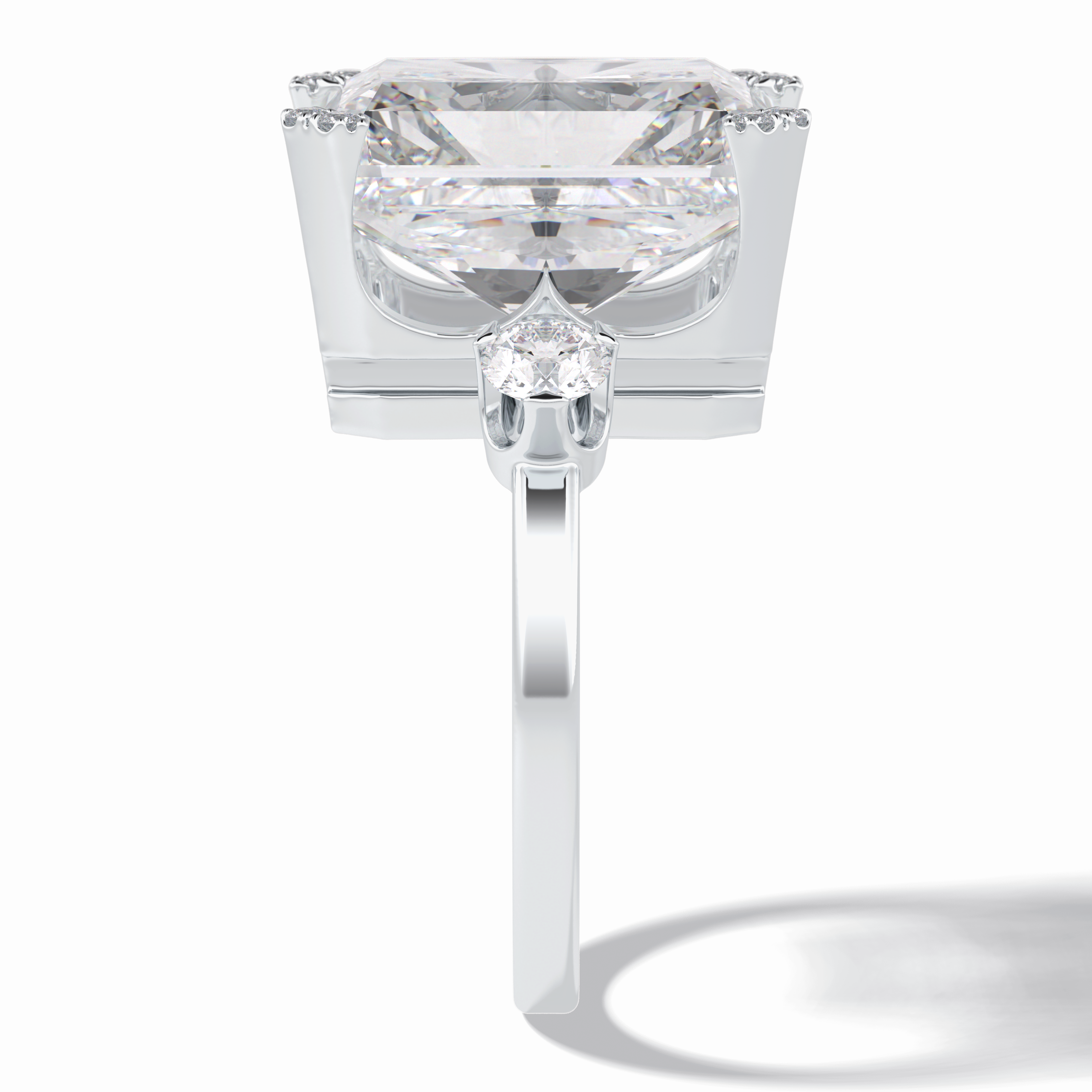 Glimmering 10.45 Carat Radiant VS1 Lab-Grown Three Stone Engagement Ring in 18K White Gold