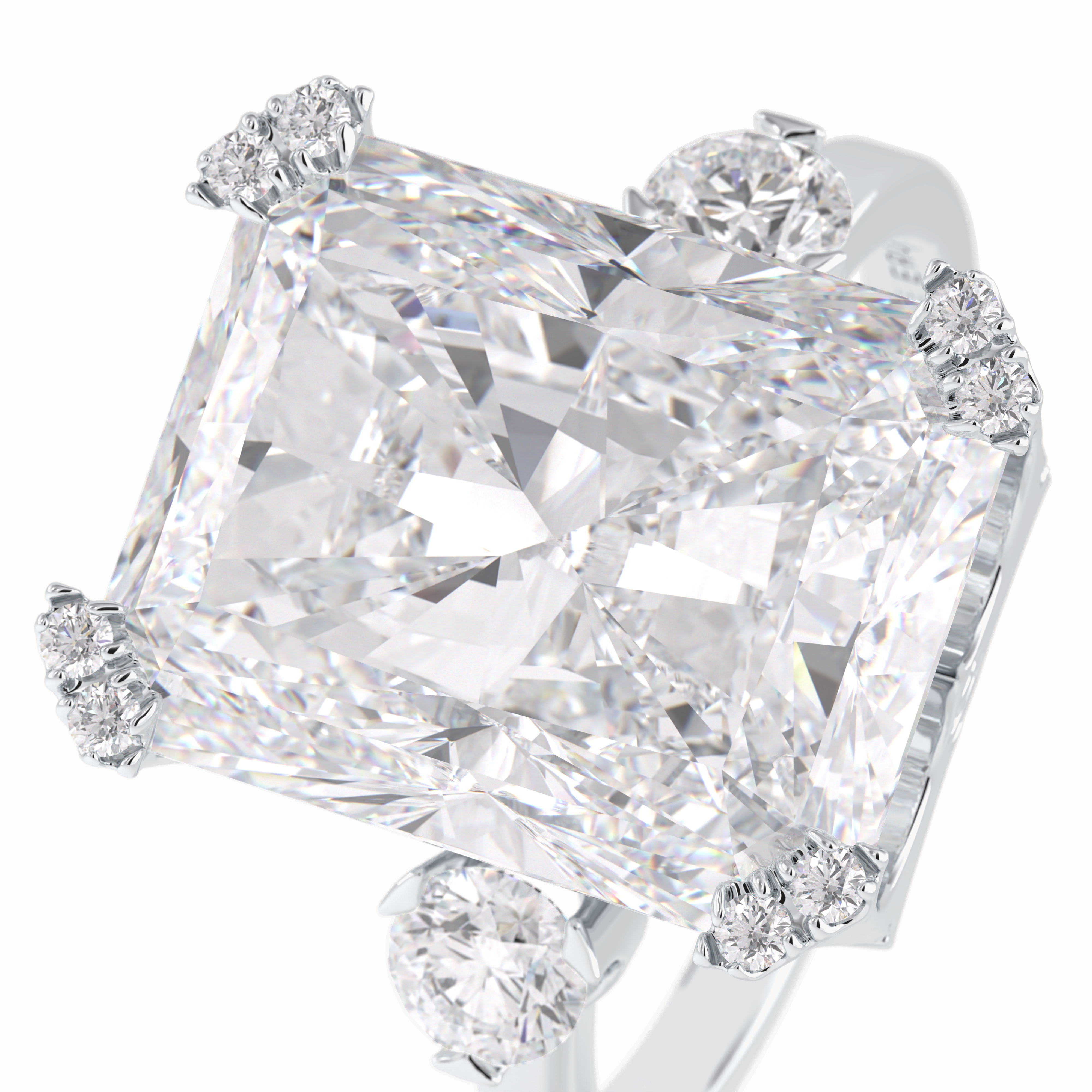 Glimmering 10.45 Carat Radiant VS1 Lab-Grown Three Stone Engagement Ring in 18K White Gold