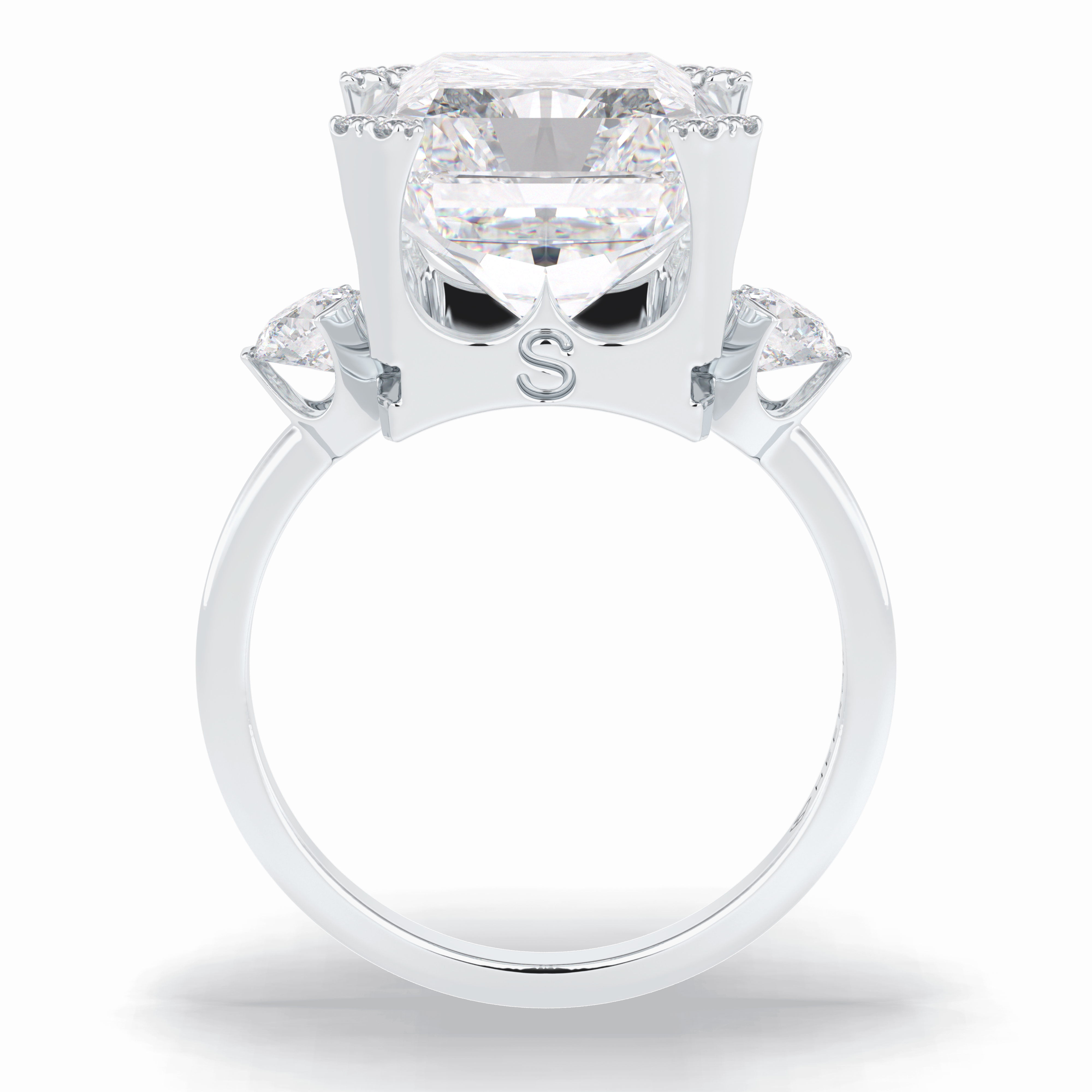 Glimmering 10.45 Carat Radiant VS1 Lab-Grown Three Stone Engagement Ring in 18K White Gold