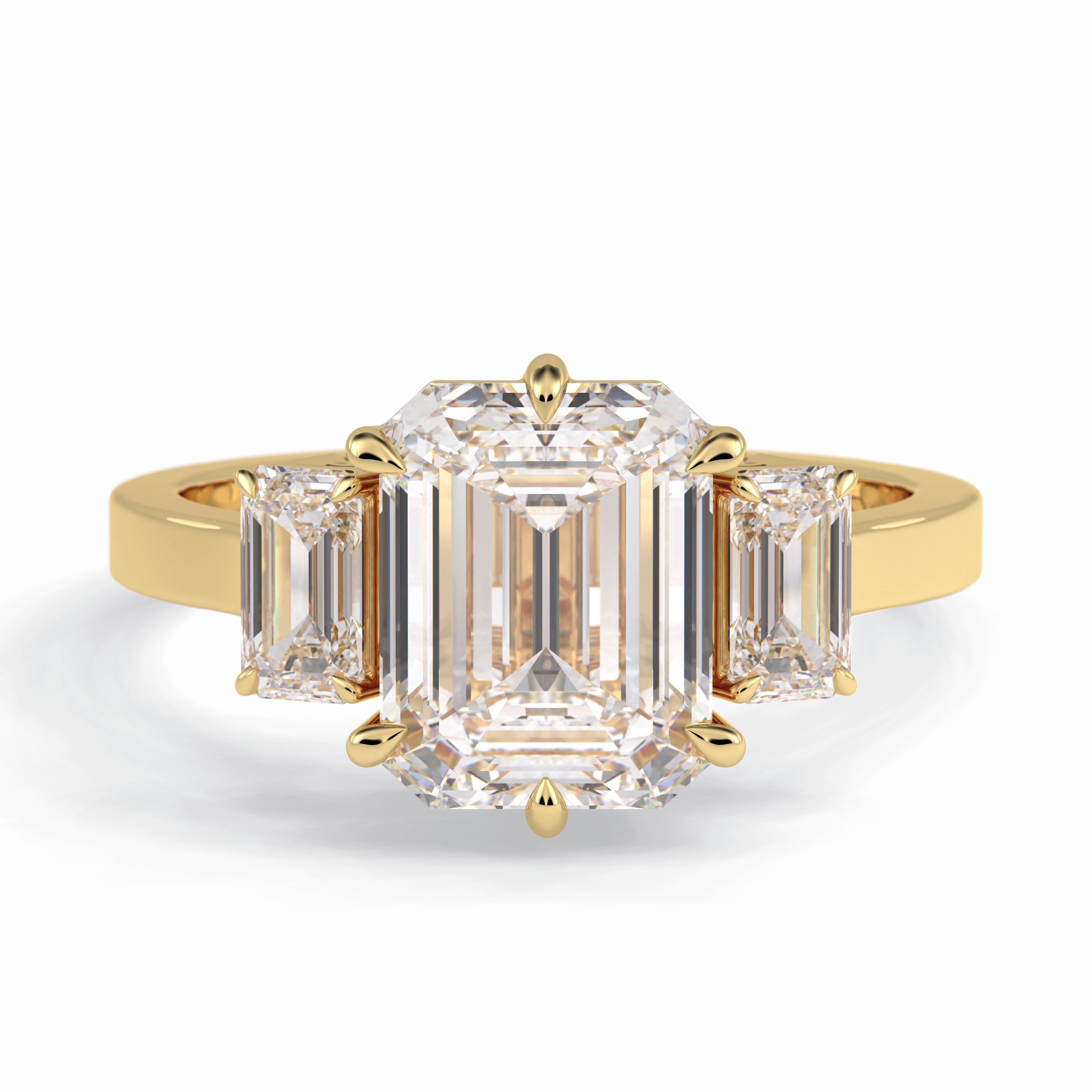 Lumina Luxe 2.56 Carat Emerald VS1 Three Stone Lab-Grown Engagement Ring in 18K Yellow Gold