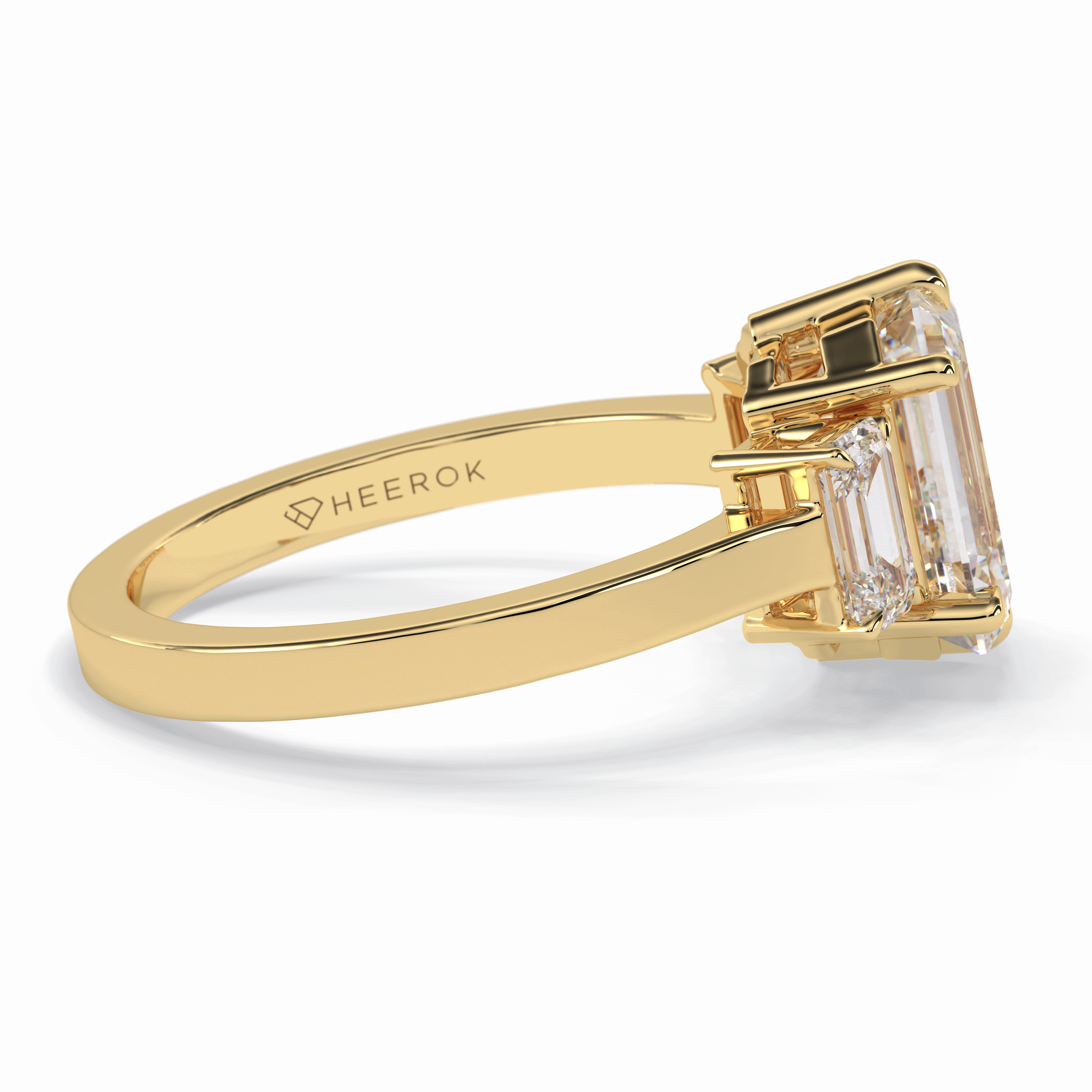 Lumina Luxe 2.56 Carat Emerald VS1 Three Stone Lab-Grown Engagement Ring in 18K Yellow Gold