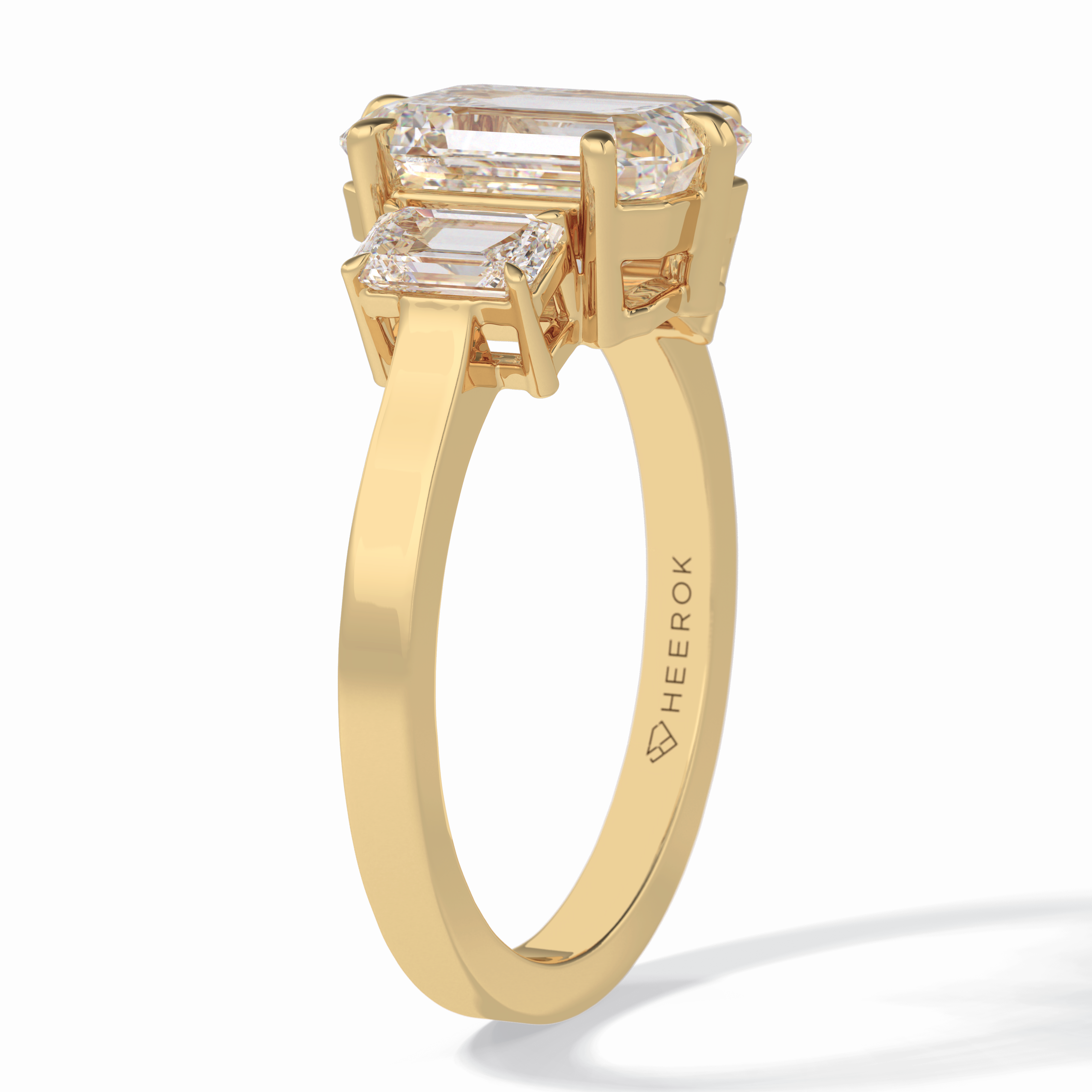 Lumina Luxe 2.56 Carat Emerald VS1 Three Stone Lab-Grown Engagement Ring in 18K Yellow Gold