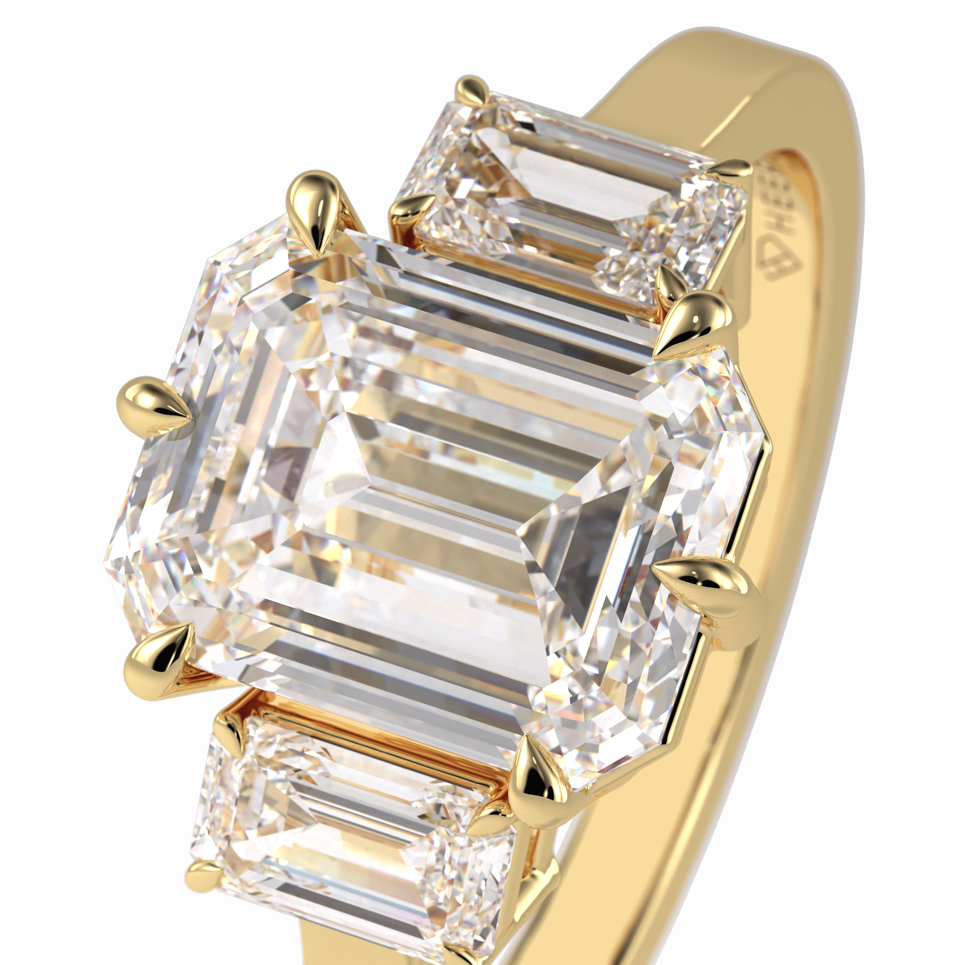 Lumina Luxe 2.56 Carat Emerald VS1 Three Stone Lab-Grown Engagement Ring in 18K Yellow Gold