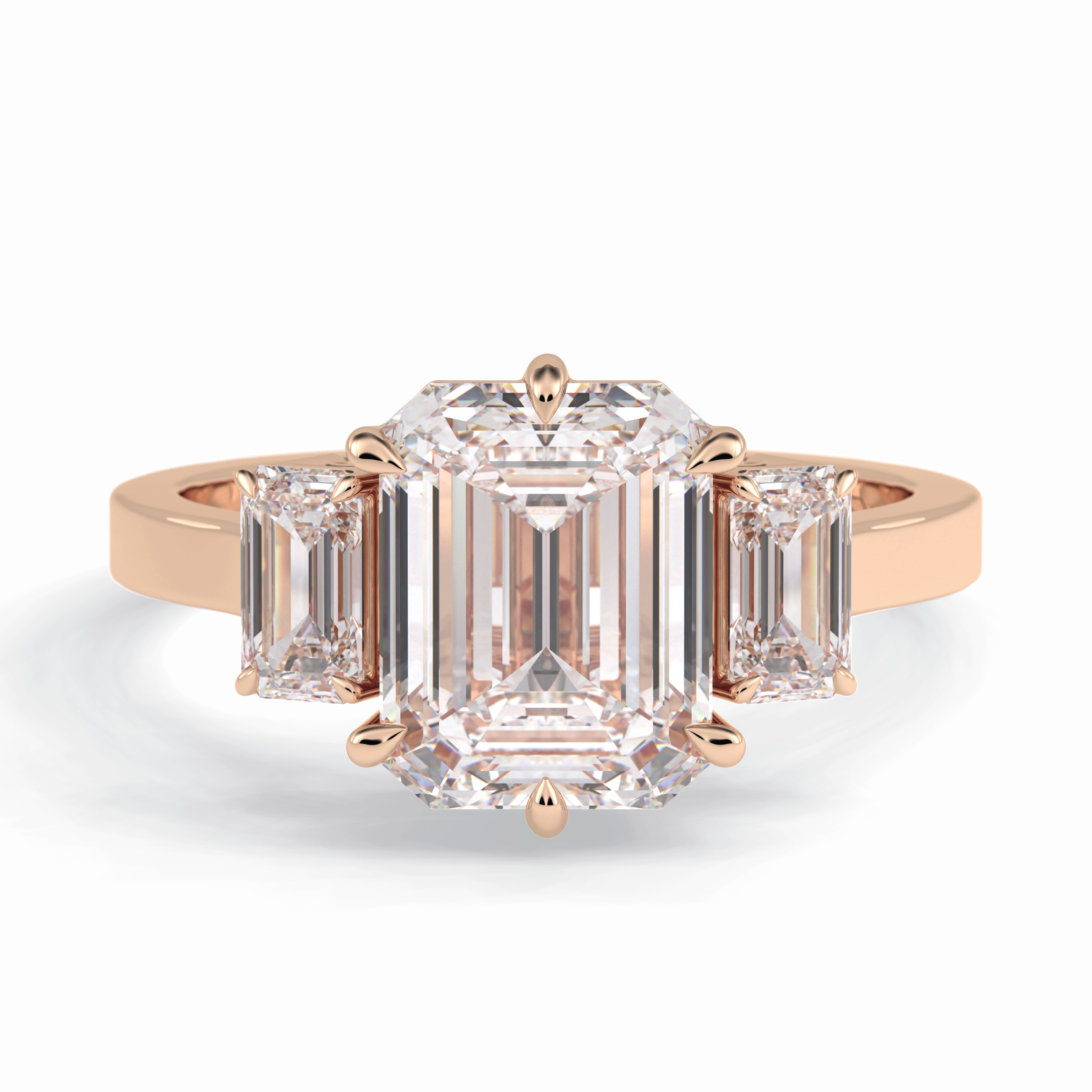 Lumina Luxe 2.56 Carat Emerald VS1 Three Stone Lab-Grown Engagement Ring in 18K Rose Gold