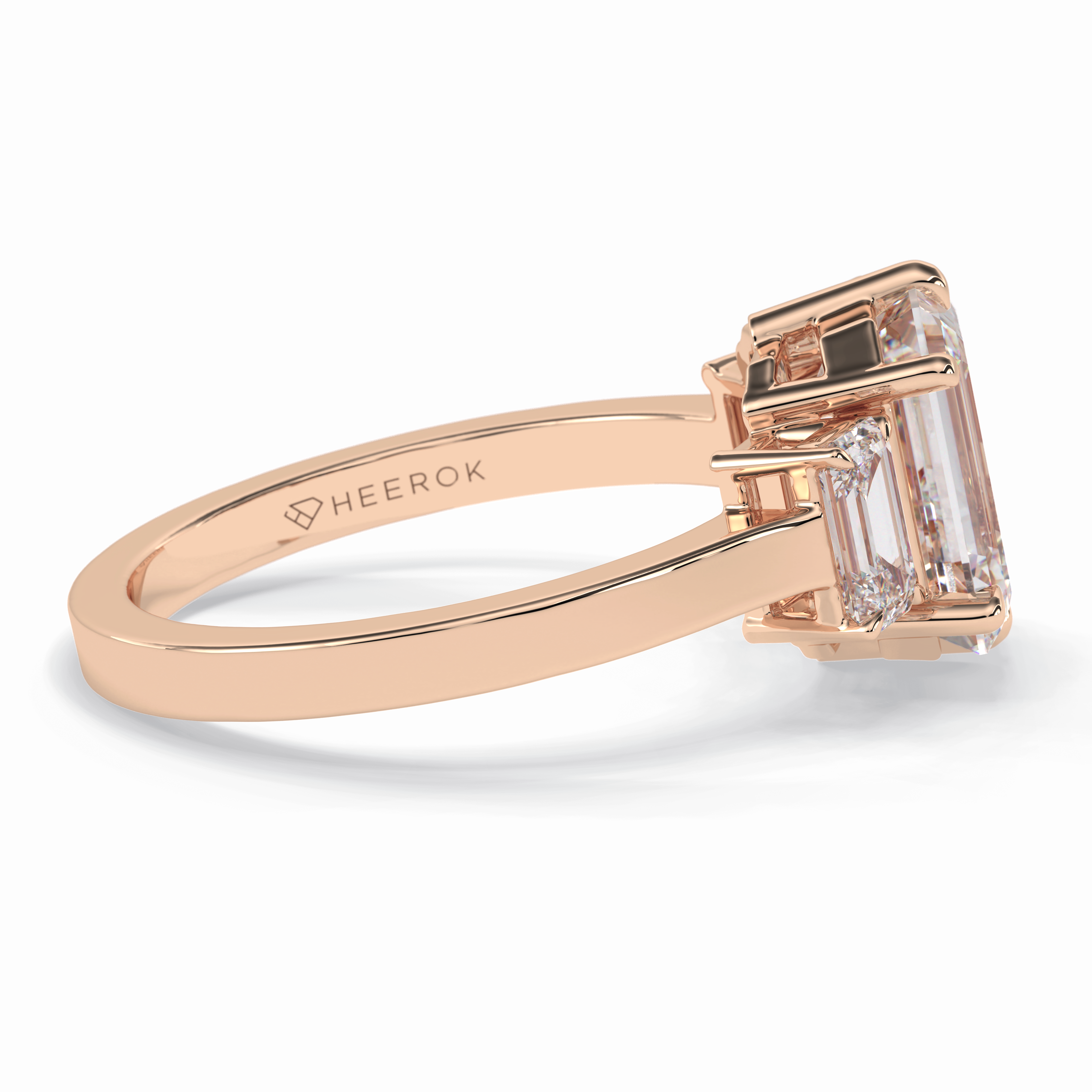 Lumina Luxe 2.56 Carat Emerald VS1 Three Stone Lab-Grown Engagement Ring in 18K Rose Gold